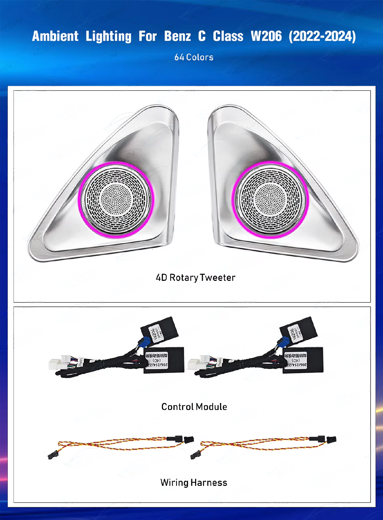 CRIS  Upgrade 64 Colors LED Car Interior Ambient Light for Mercedes Benz C-class W206 2022-2024 Atmosphere Strip Accessories