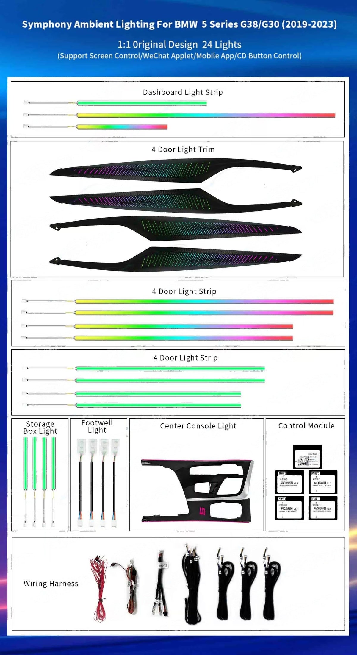 CRIS Upgrade Symphony LED Car Interior Ambient Light for BMW 5 Series G30 G31 2019-2023 AirVent Strip Decoration Accessories