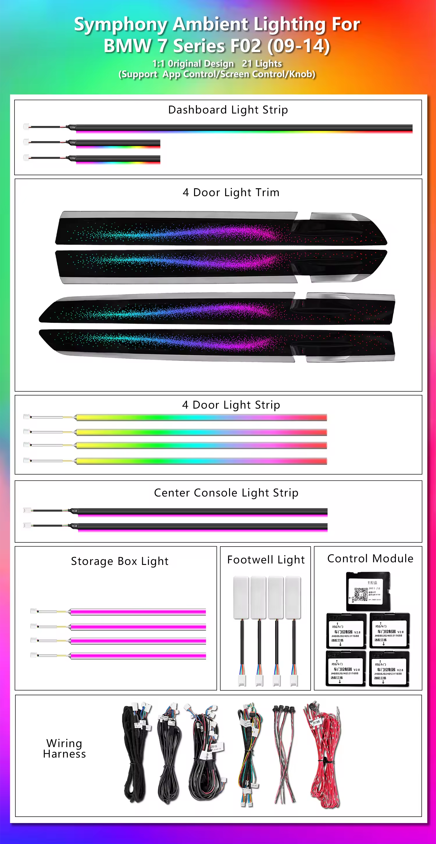 CRIS  Dynamic 64 Colors Ambient Light for BMW F01 F02 7 Series 2009-2014 Car Interior LED Lighting Upgrade Accessories Kit