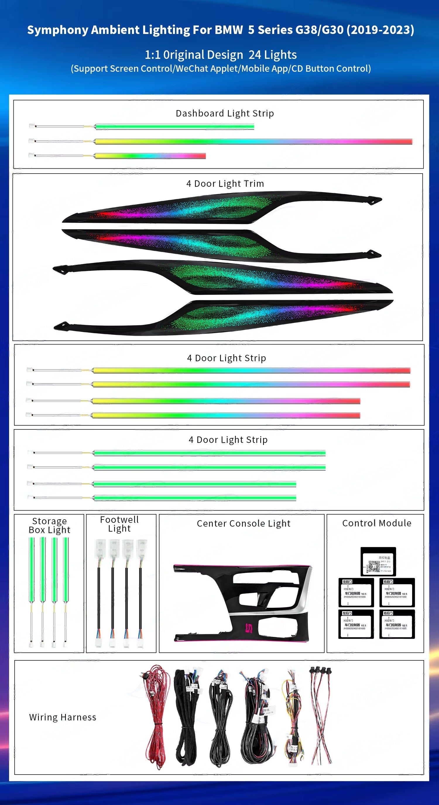 CRIS Upgrade Symphony LED Car Interior Ambient Light for BMW 5 Series G30 G31 2019-2023 AirVent Strip Decoration Accessories