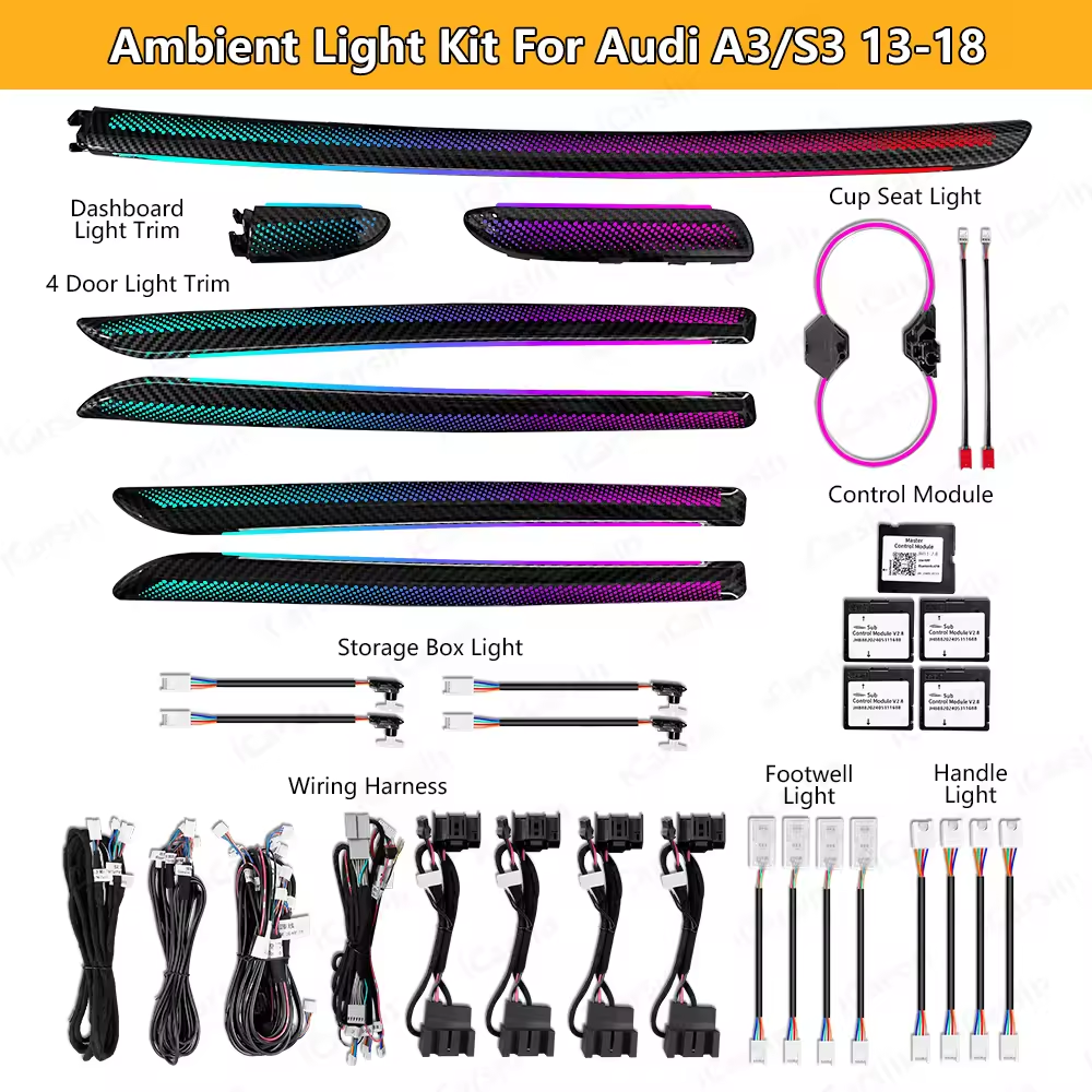 CRIS  for Audi A3/S3/8V Ambient Light 64 Colors Dynamic/RGB Ambient Light Car Interior LED Lighting Upgrade Air Vent Light Kit
