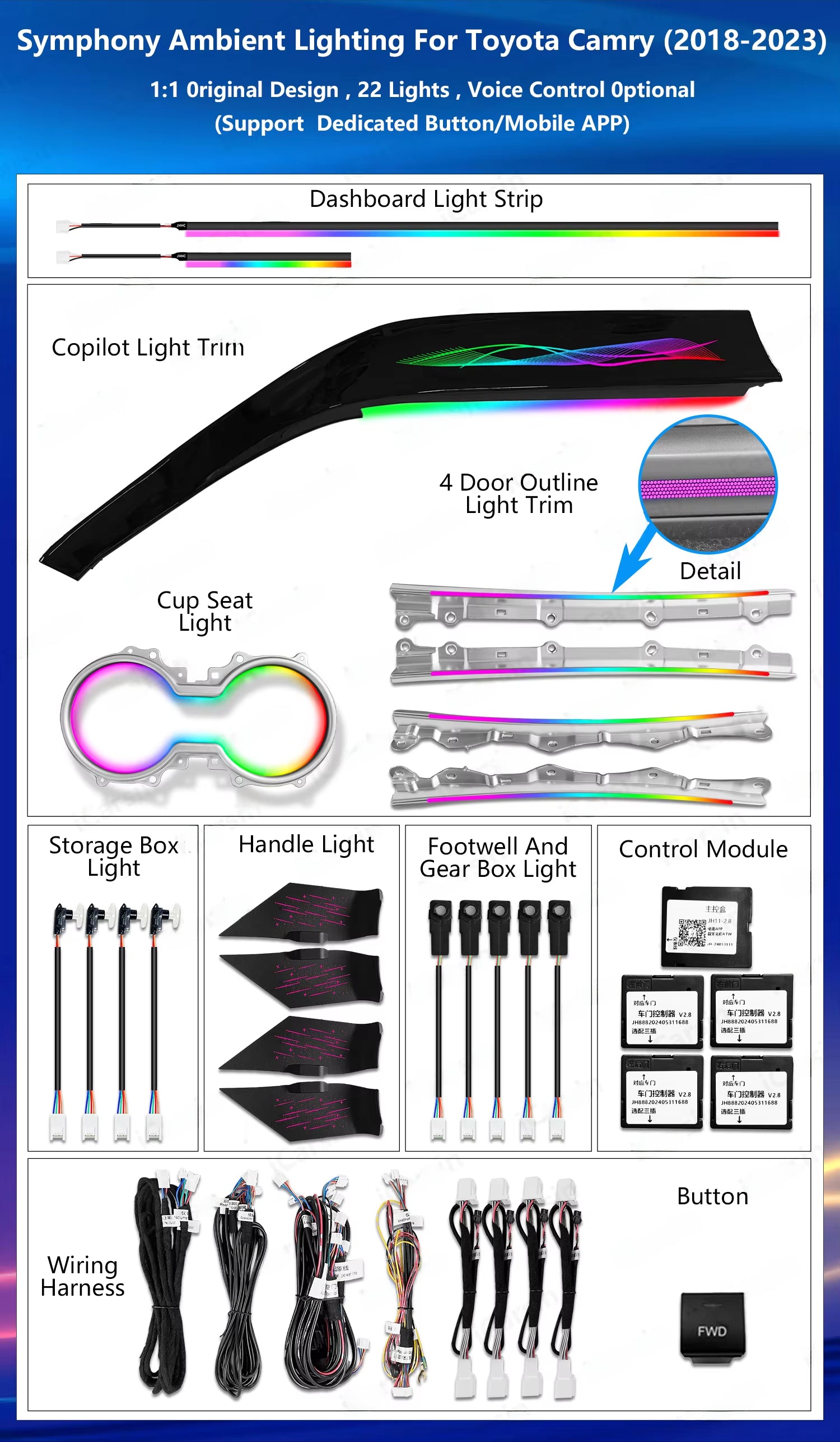 CRIS  for Toyota Camry 8th 2018-2023 Ambient Light Symphony Colorful Trim Panel Car Interior Lighting Upgrade Car Accessories
