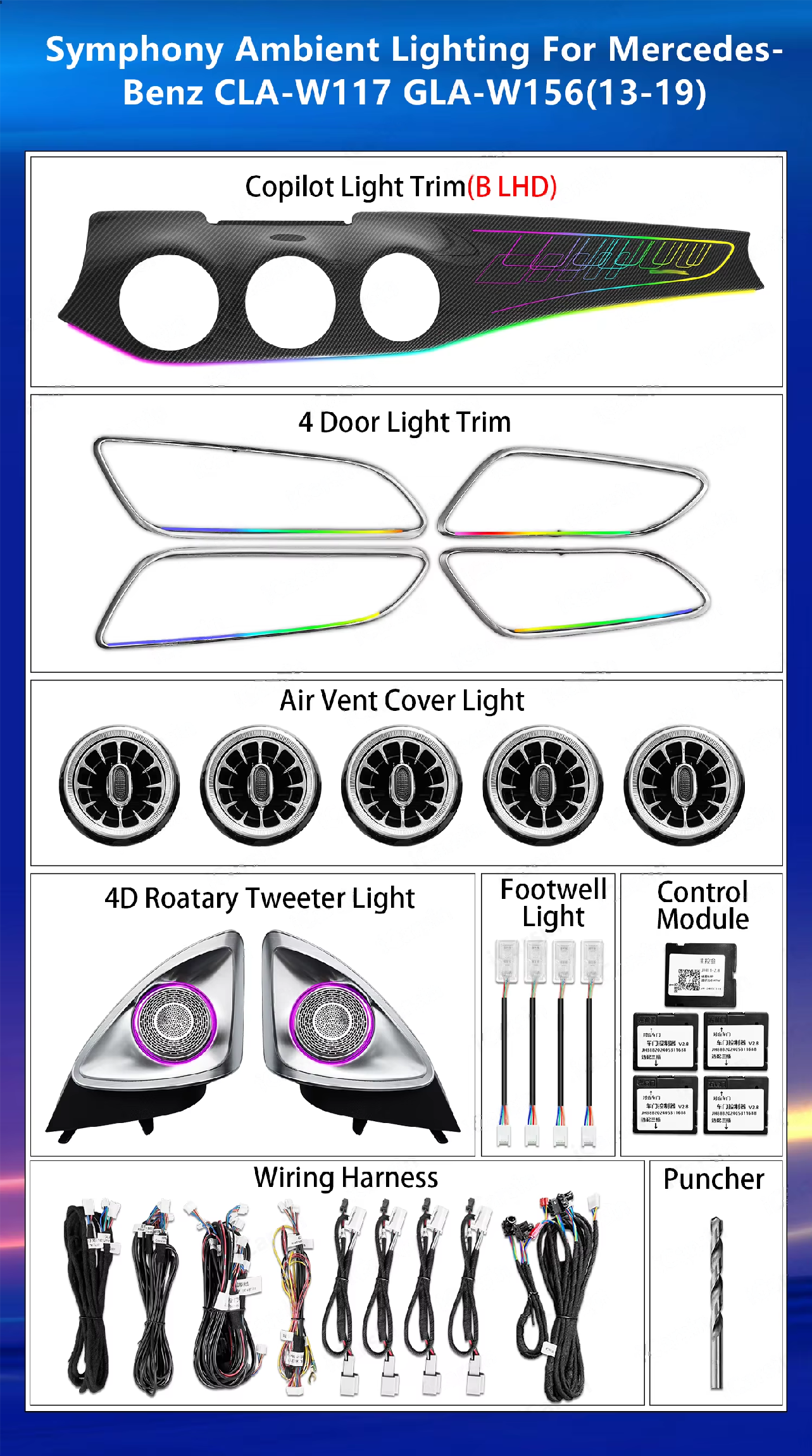 CRIS  X156 Star Dashboard Trim Ambient Light for Mercedes-Benz GLA 45 2013-2019 W156 Interior Upgrade LED Lighting Accessories
