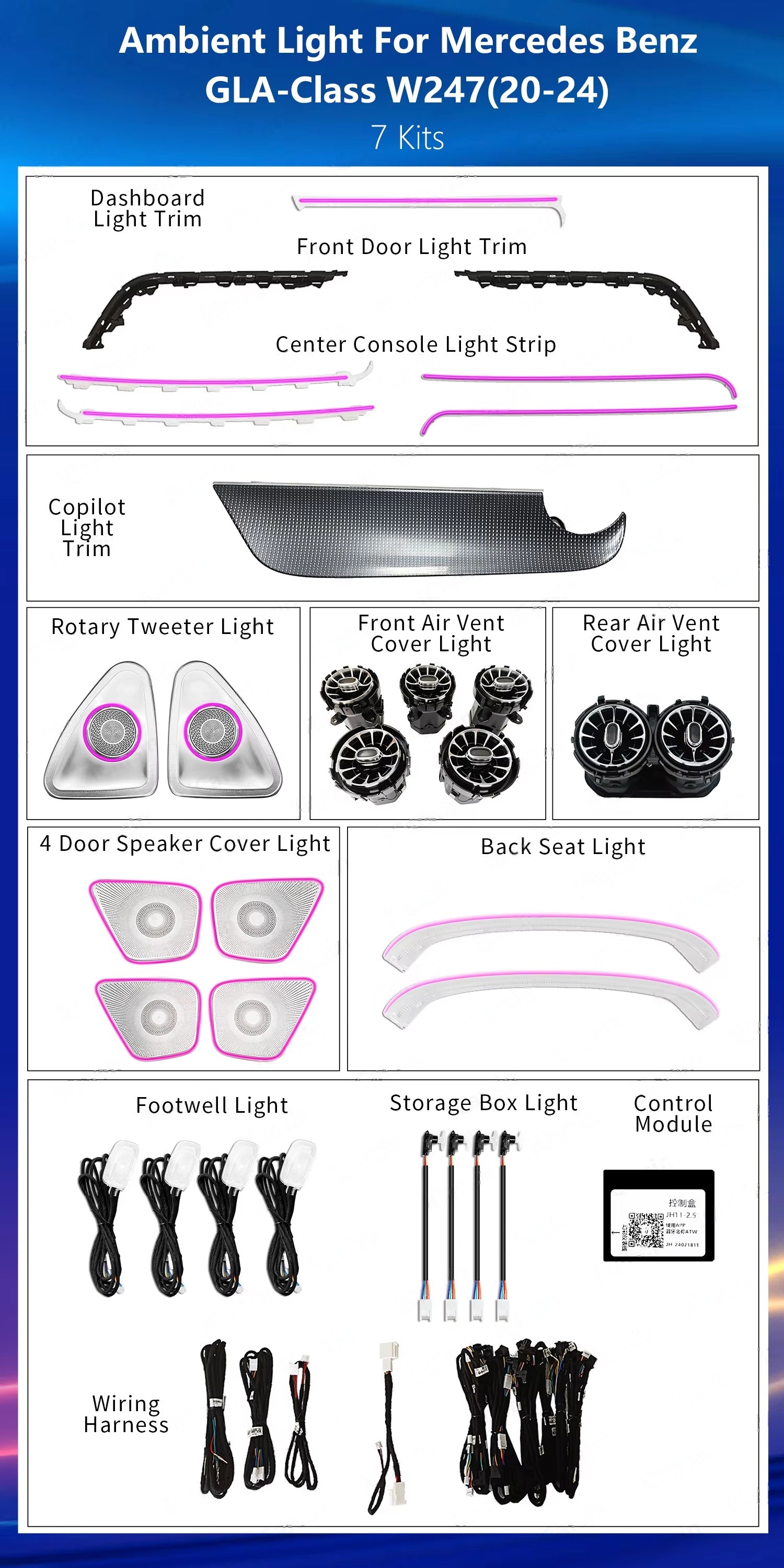 CRIS Upgrade 64 Colors LED Car Interior Ambient Lighting for Mercedes Benz GLA W247 2020-2024 Atmosphere Strip Accessories