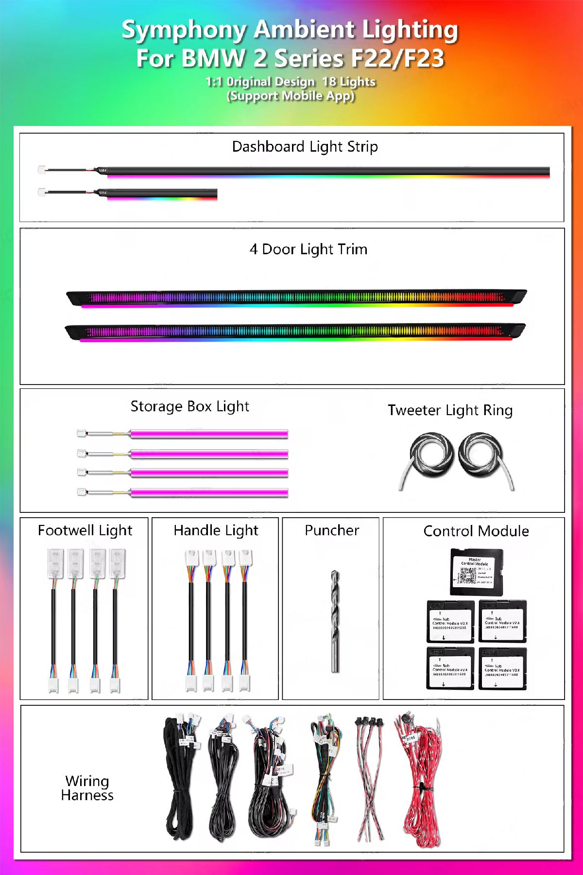 CRIS  256 Colors LED Car Interior Ambient Lighting for BMW 2 Series F22 F23 2014-2021 Atmosphere Strip Accessories Upgrade