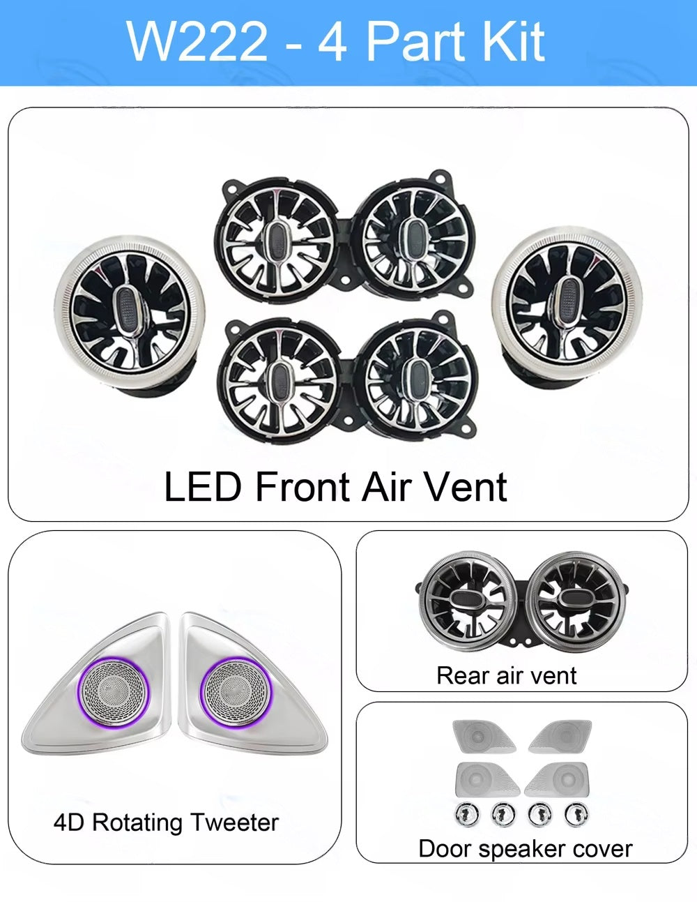 64 Colors Turbine Air Vent 4D Rotary Tweeter Door Ambient Light Speaker Cover for Mercedes Benz S-class W222 Interior Lighting