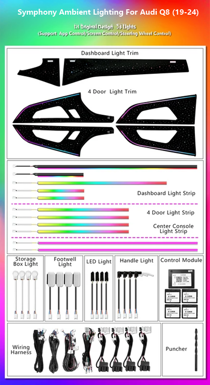 CRIS for Audi Q7 Q8 4M 2016-2019 Facelit 2016-2025 Ambient Light Car Interior64 Colors Dynamic LED Ambient Lighting Upgrade Kit
