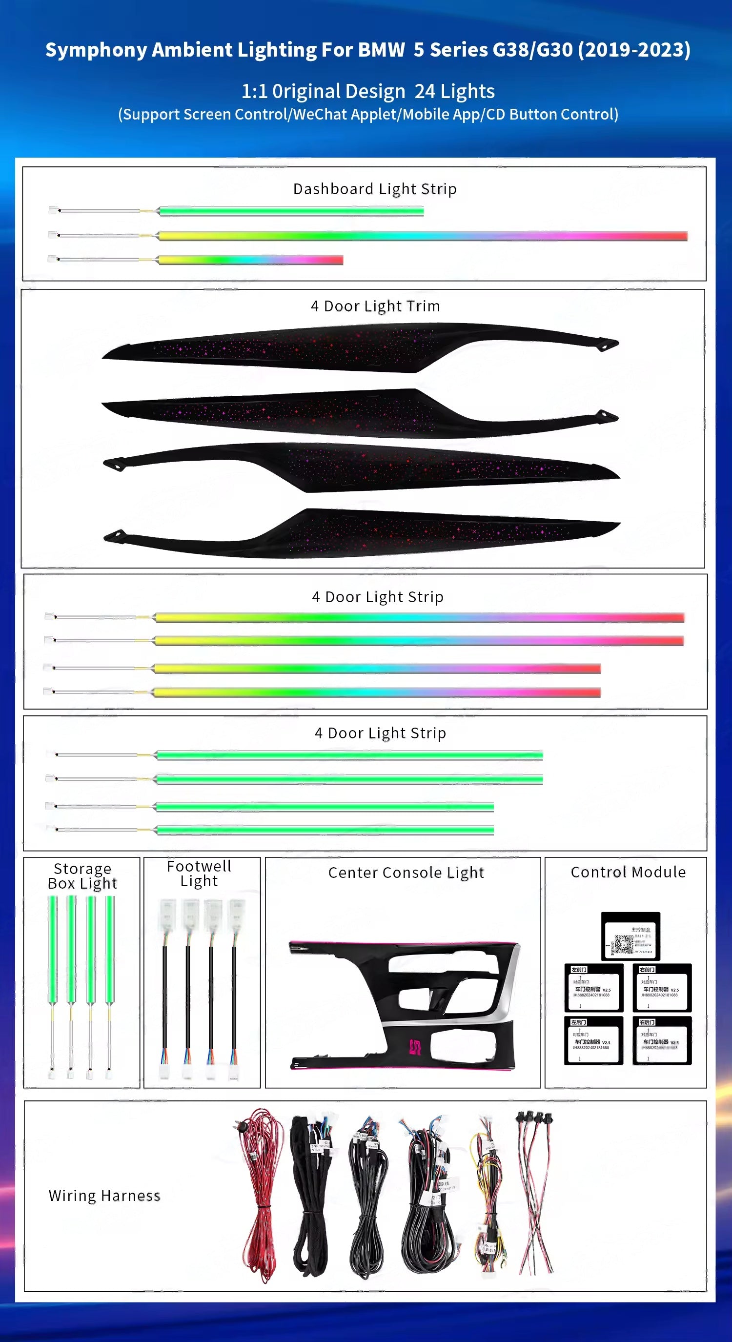 CRIS Upgrade Symphony LED Car Interior Ambient Light for BMW 5 Series G30 G31 2019-2023 AirVent Strip Decoration Accessories