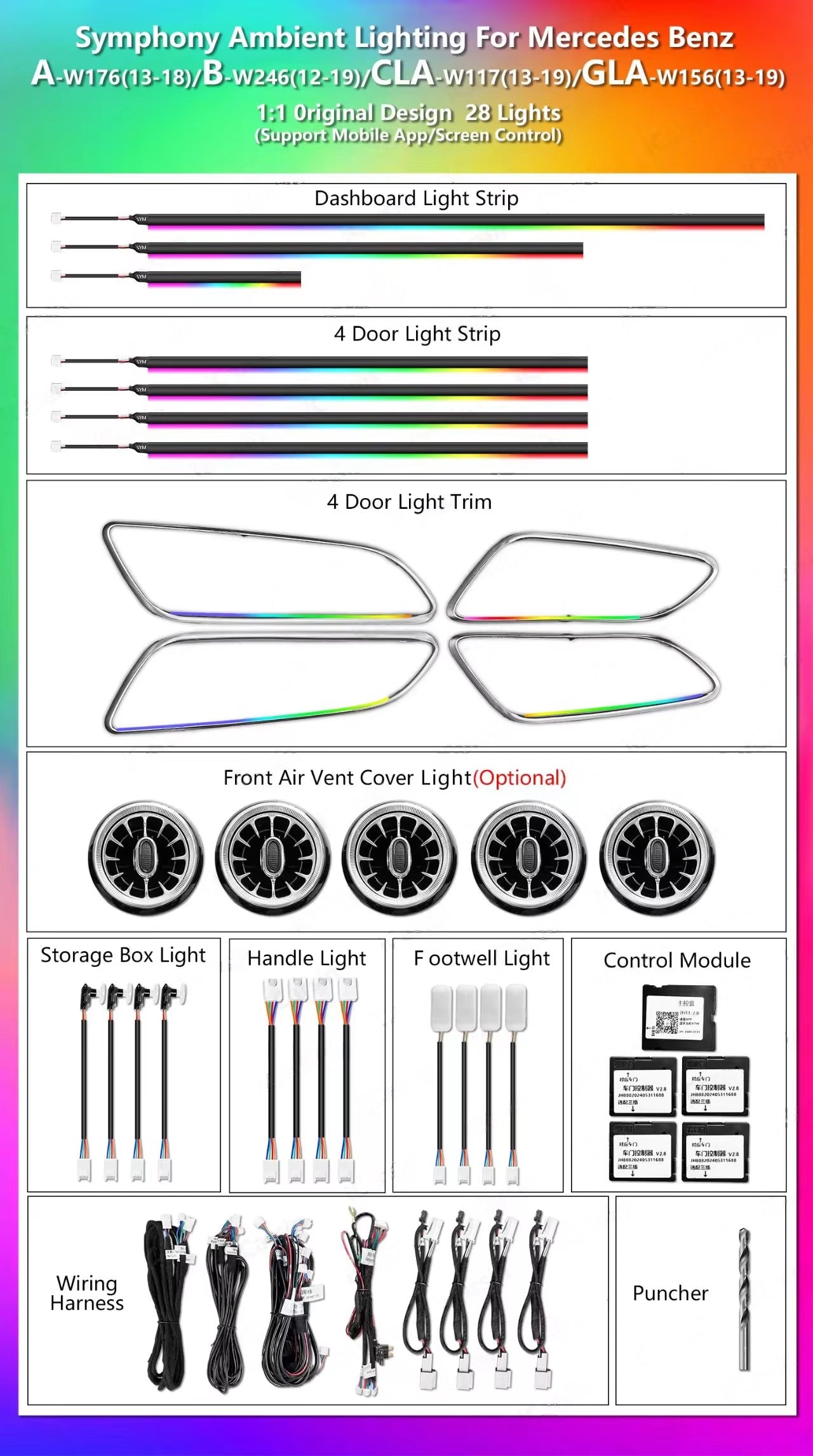 Upgrade Design LED Car Interior Ambient Light for Mercedes Benz A/B/CLA/GLA W176/W246/W117/W156  Accessories Decoration