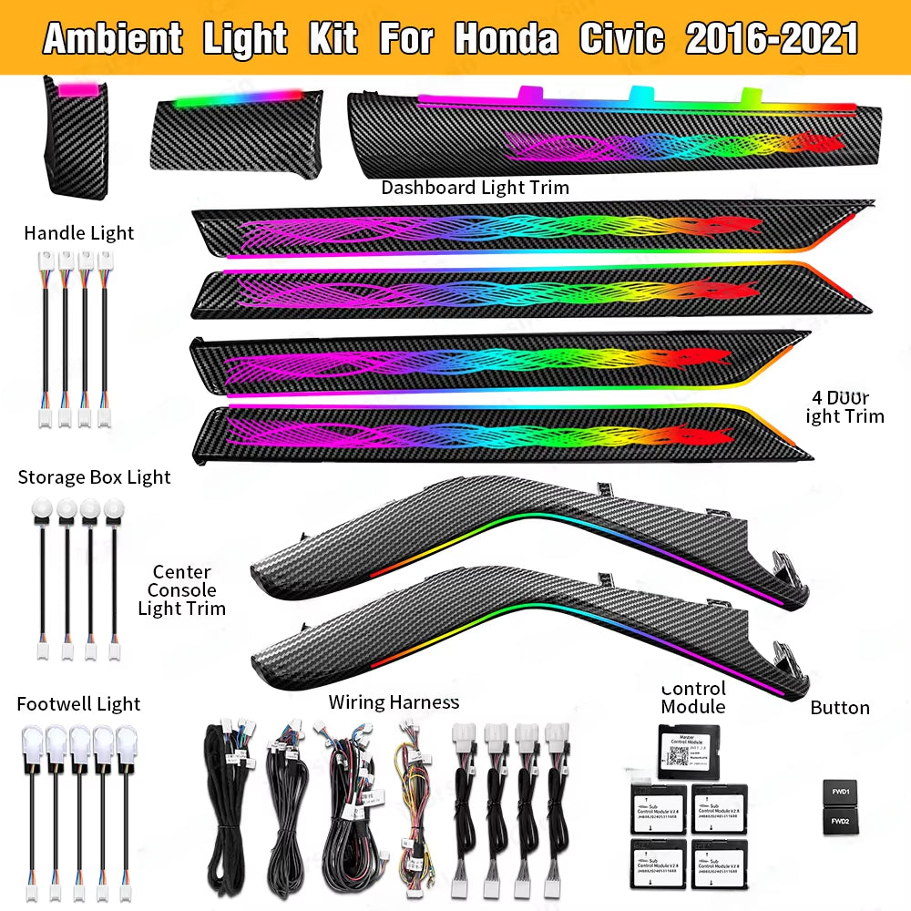 CRIS  Dynamic Symphony Ambient Light for Honda Civic 10th Gen 2017 - 2020 Interior LED Lighting Upgrade Accessories