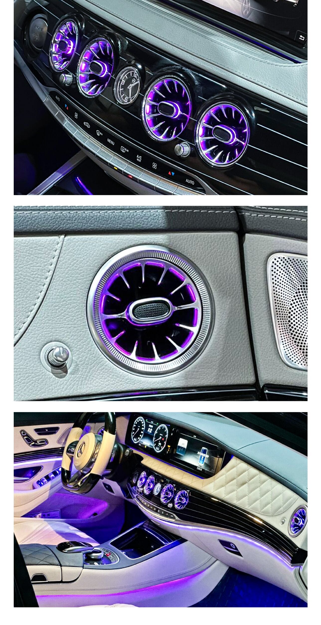 64 Colors Turbine Air Vent 4D Rotary Tweeter Door Ambient Light Speaker Cover for Mercedes Benz S-class W222 Interior Lighting