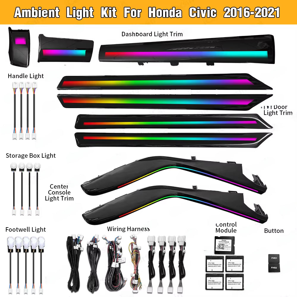 CRIS  Dynamic Symphony Ambient Light for Honda Civic 10th Gen 2017 - 2020 Interior LED Lighting Upgrade Accessories