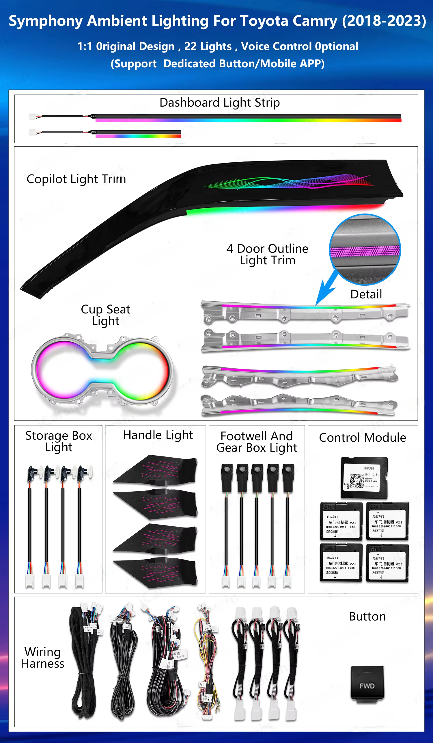 CRIS  for Toyota Camry 8th 2018-2023 Ambient Light Symphony Colorful Trim Panel Car Interior Lighting Upgrade Car Accessories