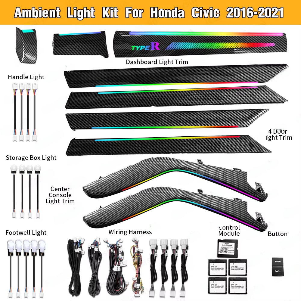 CRIS  Dynamic Symphony Ambient Light for Honda Civic 10th Gen 2017 - 2020 Interior LED Lighting Upgrade Accessories