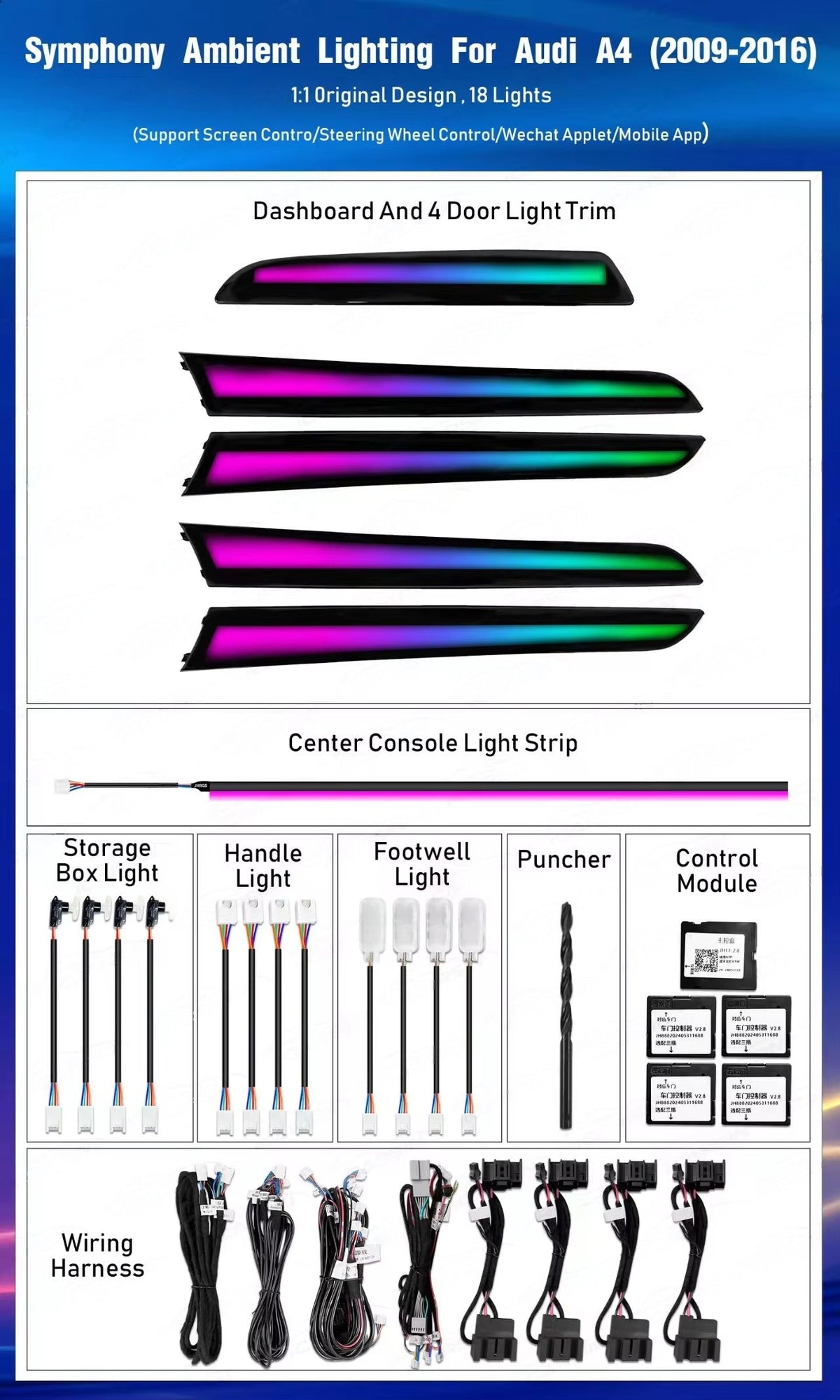 CRIS Upgrade Symphony Led Car Interior Ambient Lighting Decoration for Audi A4 B8 2009-2016 Atmosphere Strip Accessories