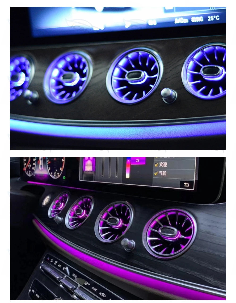 Upgrade 64 Color W213 LED Car Interior Ambient Lighting for Mercedes Benz E Class 2016-2023 Atmosphere Strip Accessories