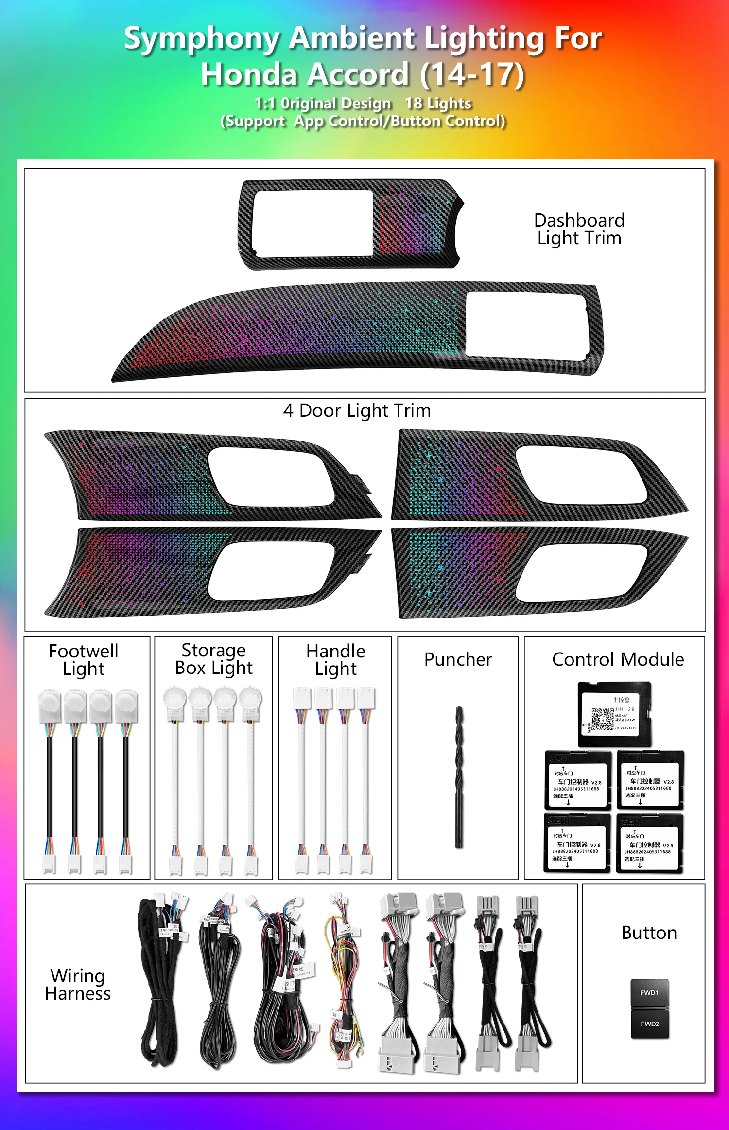 CRIS  Upgrade Symphony Led Car Interior Ambient Lighting for Honda Accord 9th Gen 2013-2017 Atmosphere Strip Accessories Decoration