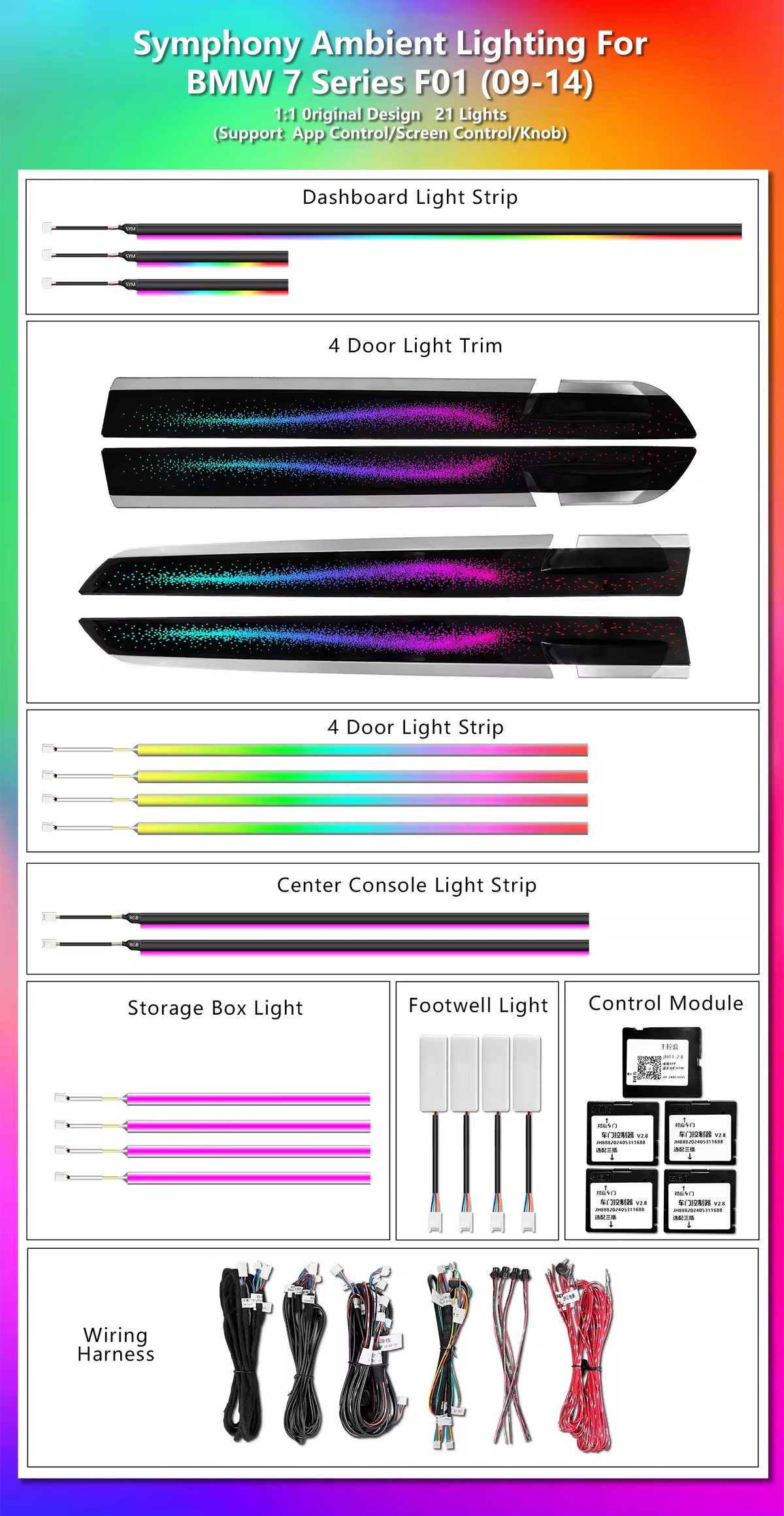CRIS  Dynamic 64 Colors Ambient Light for BMW F01 F02 7 Series 2009-2014 Car Interior LED Lighting Upgrade Accessories Kit