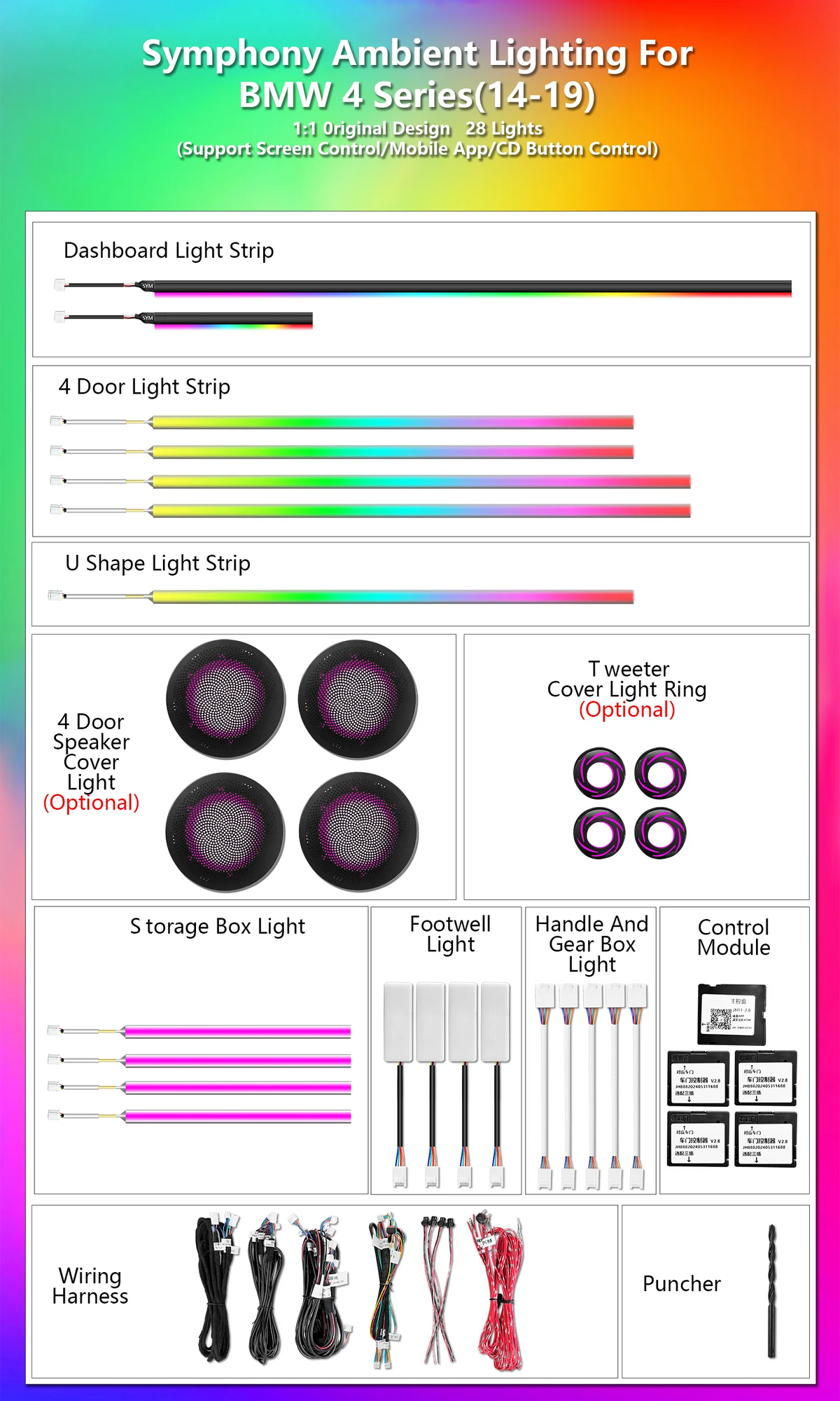 CRIS  F30 Dynamic Colorful Ambient Lighting Upgrade Kit for BMW 4 Series Gran Coupe F32 F33 F36 Interior LED Ambient Light