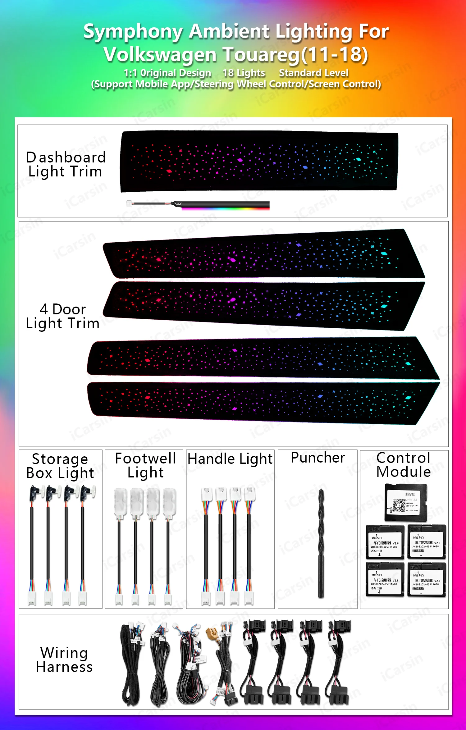 CRIS Upgrade Symphony LED Car Interior Ambient Lighting for Volkswagen VW Touareg 2011 to 2018 Strip Accessories Decoration
