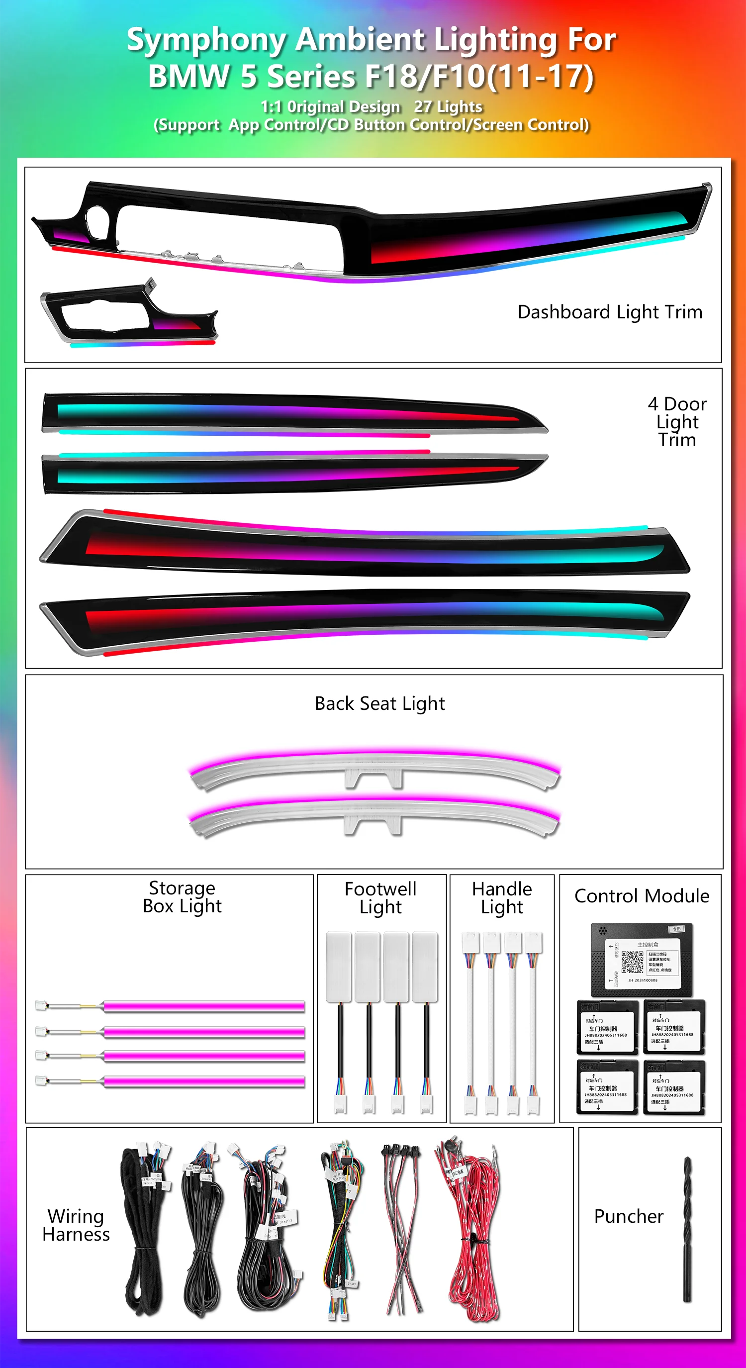 CRIS Upgrade 256 Colors Symphony LED Car Interior Ambient Light for BMW 5 Series F10 F11 F18 2011-2017 Atmosphere Strip Accessories