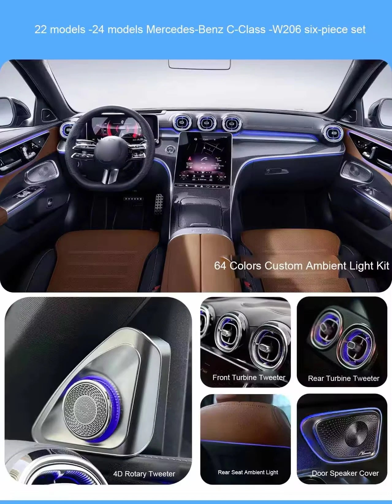 CRIS  Upgrade 64 Colors LED Car Interior Ambient Light for Mercedes Benz C-class W206 2022-2024 Atmosphere Strip Accessories