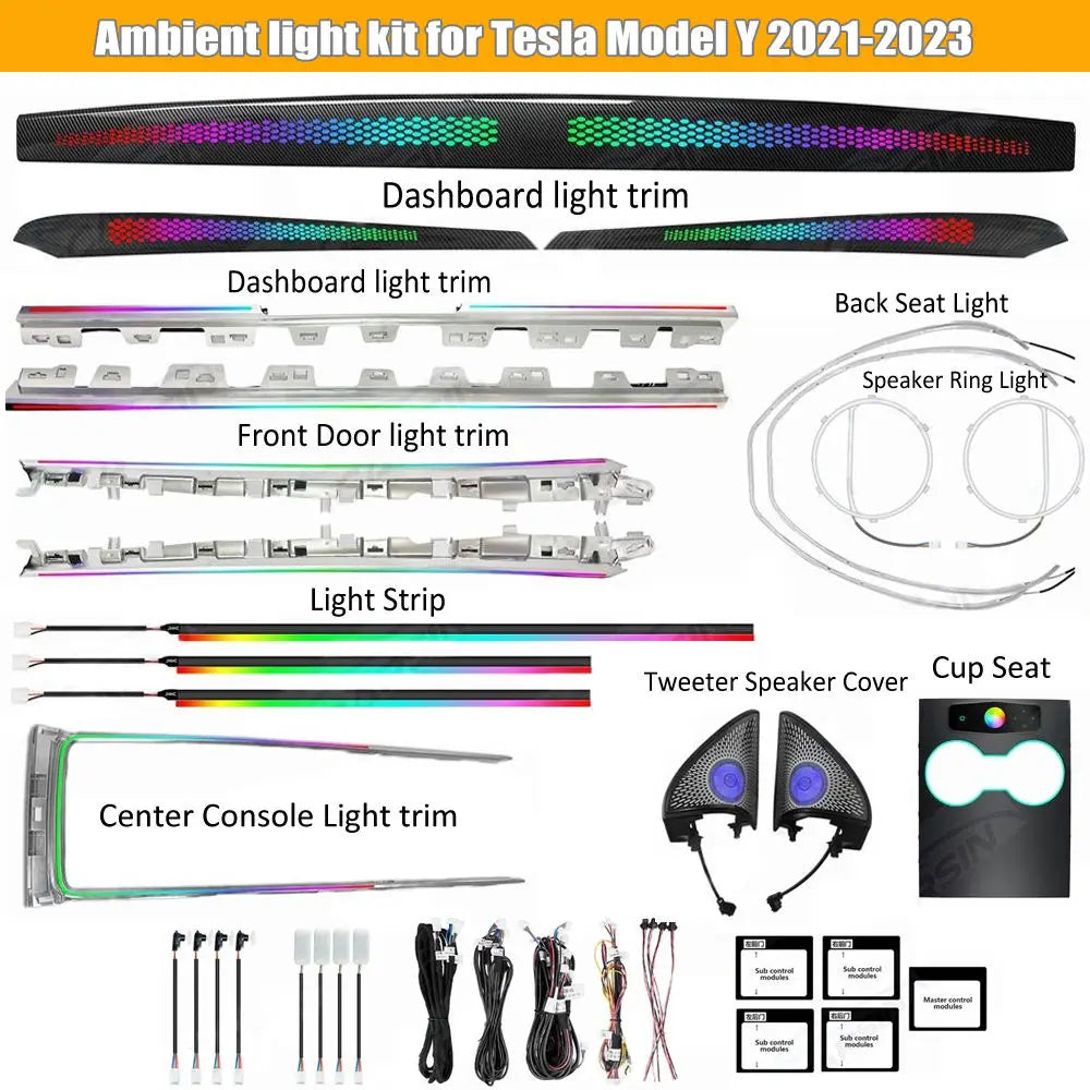 CRIS  for Tesla Model 3/Y 2021-2023 Ambient Light Dynamic Colorful Trim Panel Light Car Interior Laser Carving LED Light Kit