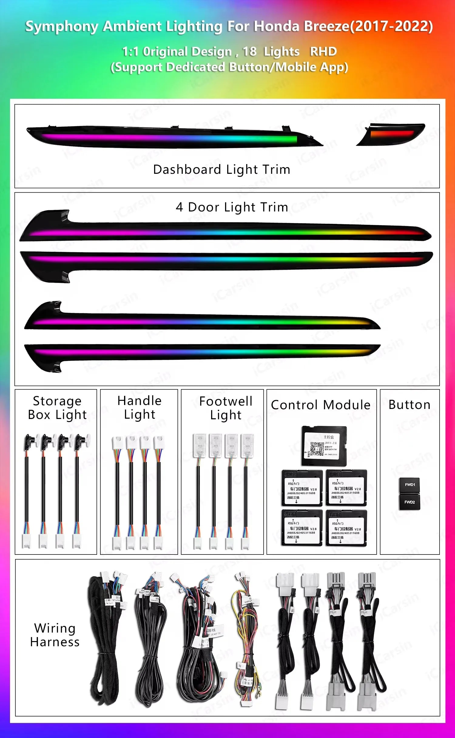 CRIS for Honda CRV CR-V 5th Gen 2017-2022 RHD/LHD Ambient Light Dynamic Colorful Car Interior Lighting Upgrade Accessories