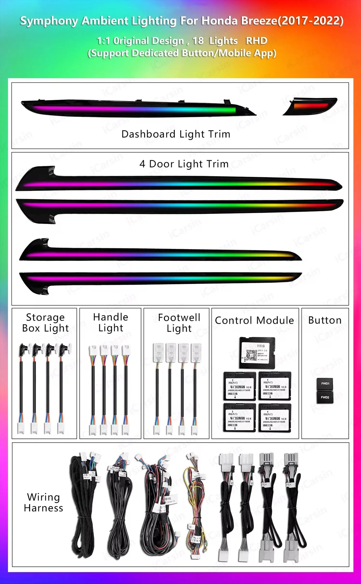 CRIS for Honda CRV CR-V 5th Gen 2017-2022 RHD/LHD Ambient Light Dynamic Colorful Car Interior Lighting Upgrade Accessories