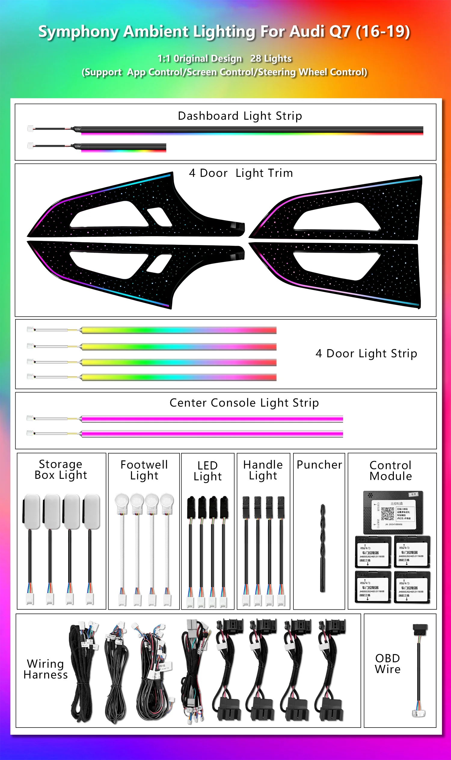 CRIS for Audi Q7 Q8 4M 2016-2019 Facelit 2016-2025 Ambient Light Car Interior64 Colors Dynamic LED Ambient Lighting Upgrade Kit