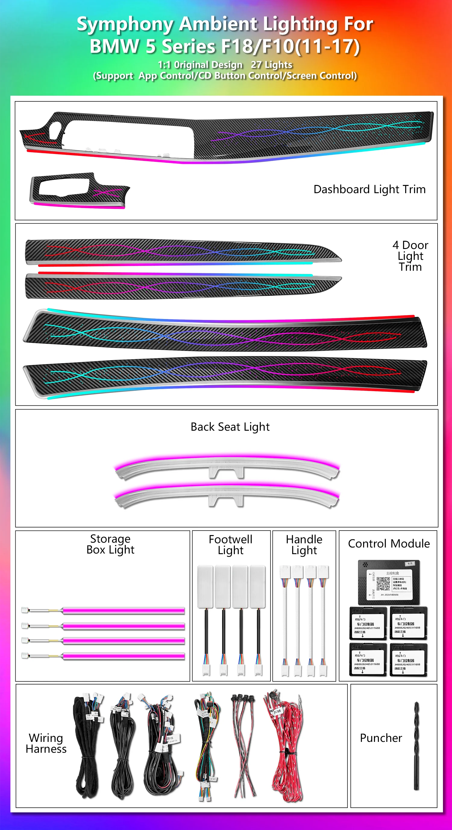 CRIS Upgrade 256 Colors Symphony LED Car Interior Ambient Light for BMW 5 Series F10 F11 F18 2011-2017 Atmosphere Strip Accessories