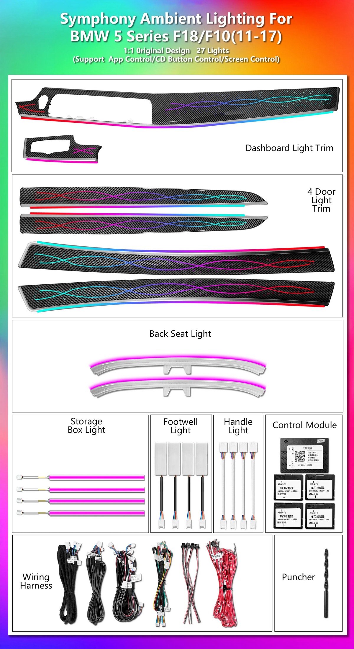 CRIS Upgrade 256 Colors Symphony LED Car Interior Ambient Light for BMW 5 Series F10 F11 F18 2011-2017 Atmosphere Strip Accessories