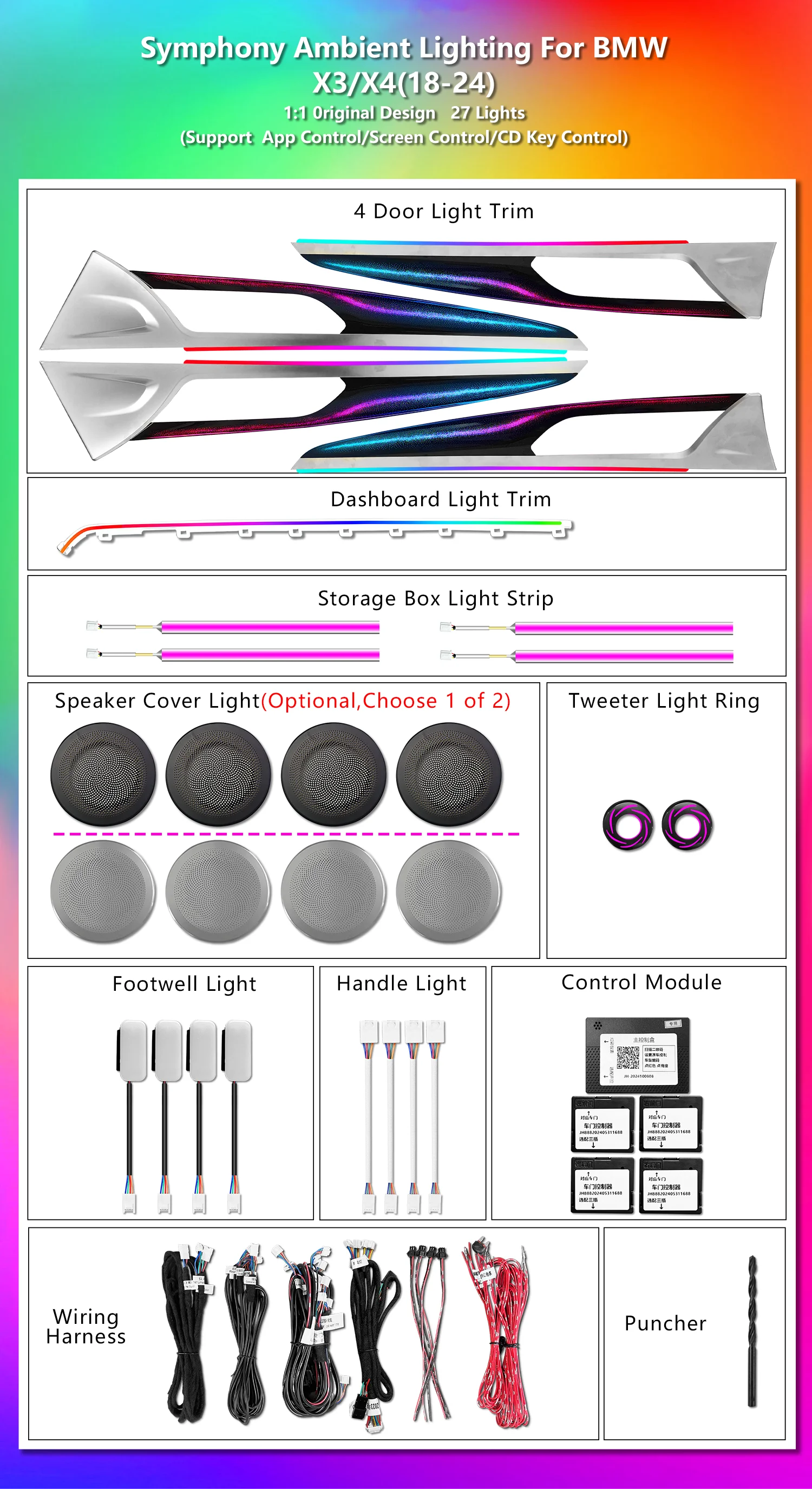 CRIS  for BMW X3 X4 G01 G02 2018-2024 Ambient Light Upgrade Galactic Style Colorful Dynamic Car Interior Ambient Lighting Kit