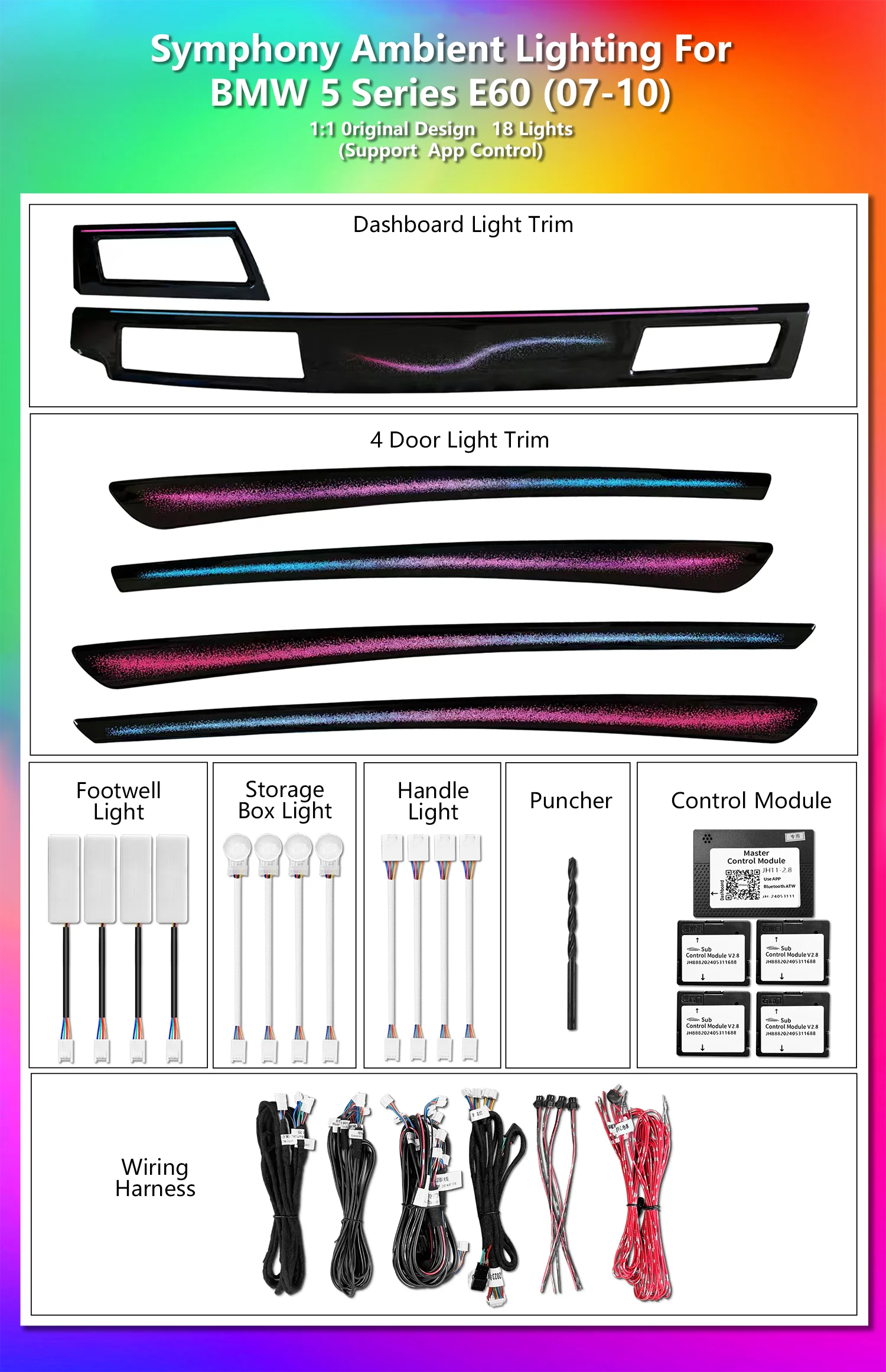 CRIS Upgrade 256 Colors Symphony LED Car Interior Ambient Light for BMW 5 Series E60 2004-2010 Atmosphere Auto Trim Parts Accessories