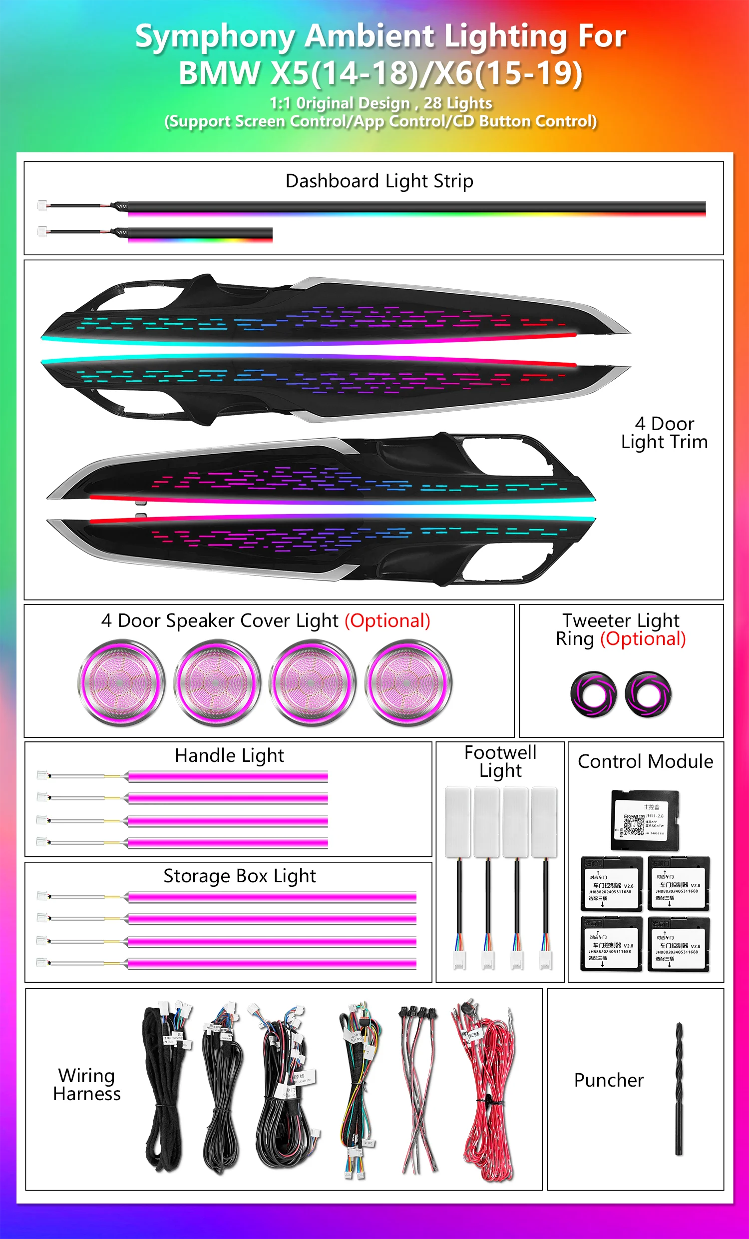 CRIS  for BMW X5 F15 X6 F16 Ambient Light Upgrade Colorful Galaxy Phantom Style Symphony LED Car Interior Ambient Light Kit