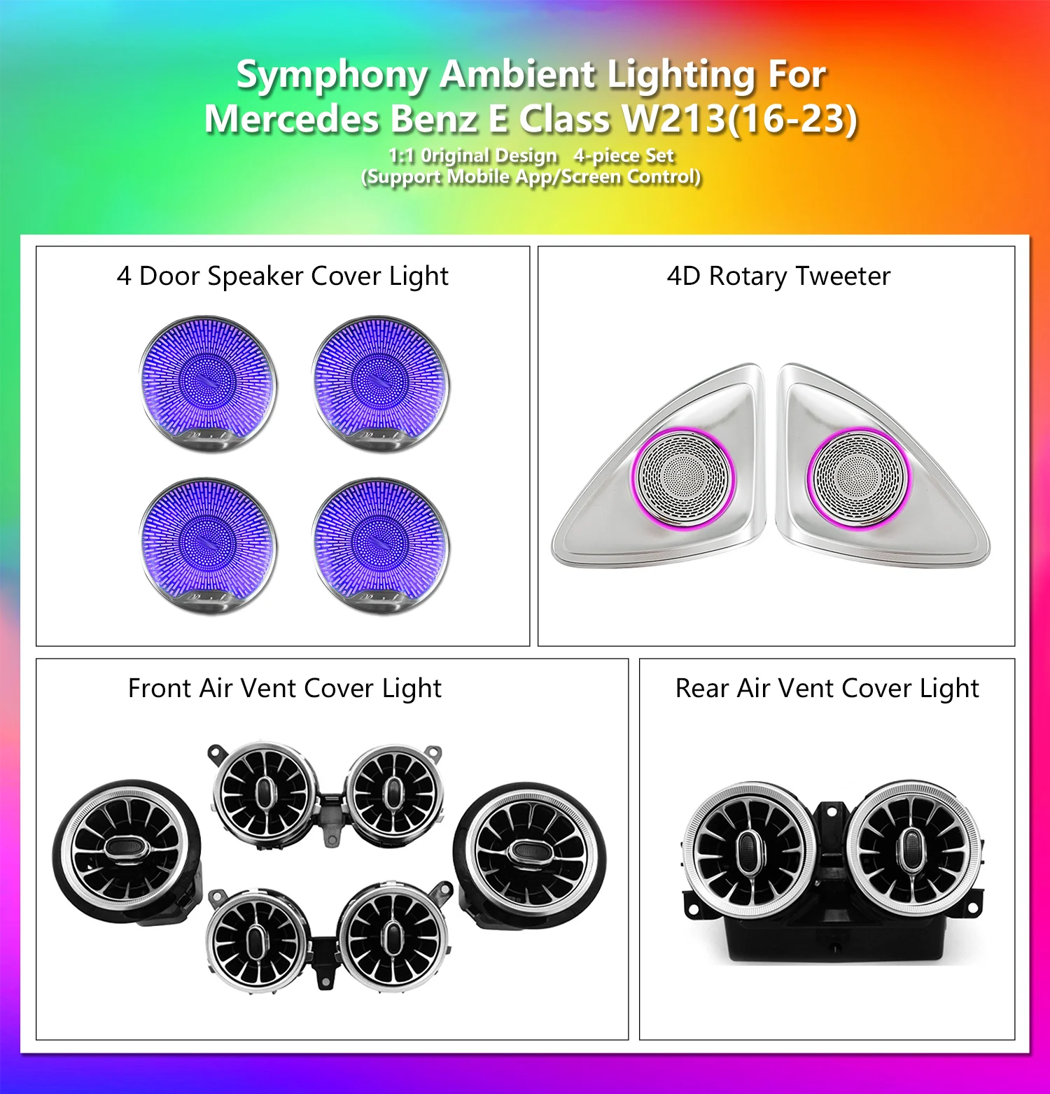Upgrade 64 Color W213 LED Car Interior Ambient Lighting for Mercedes Benz E Class 2016-2023 Atmosphere Strip Accessories