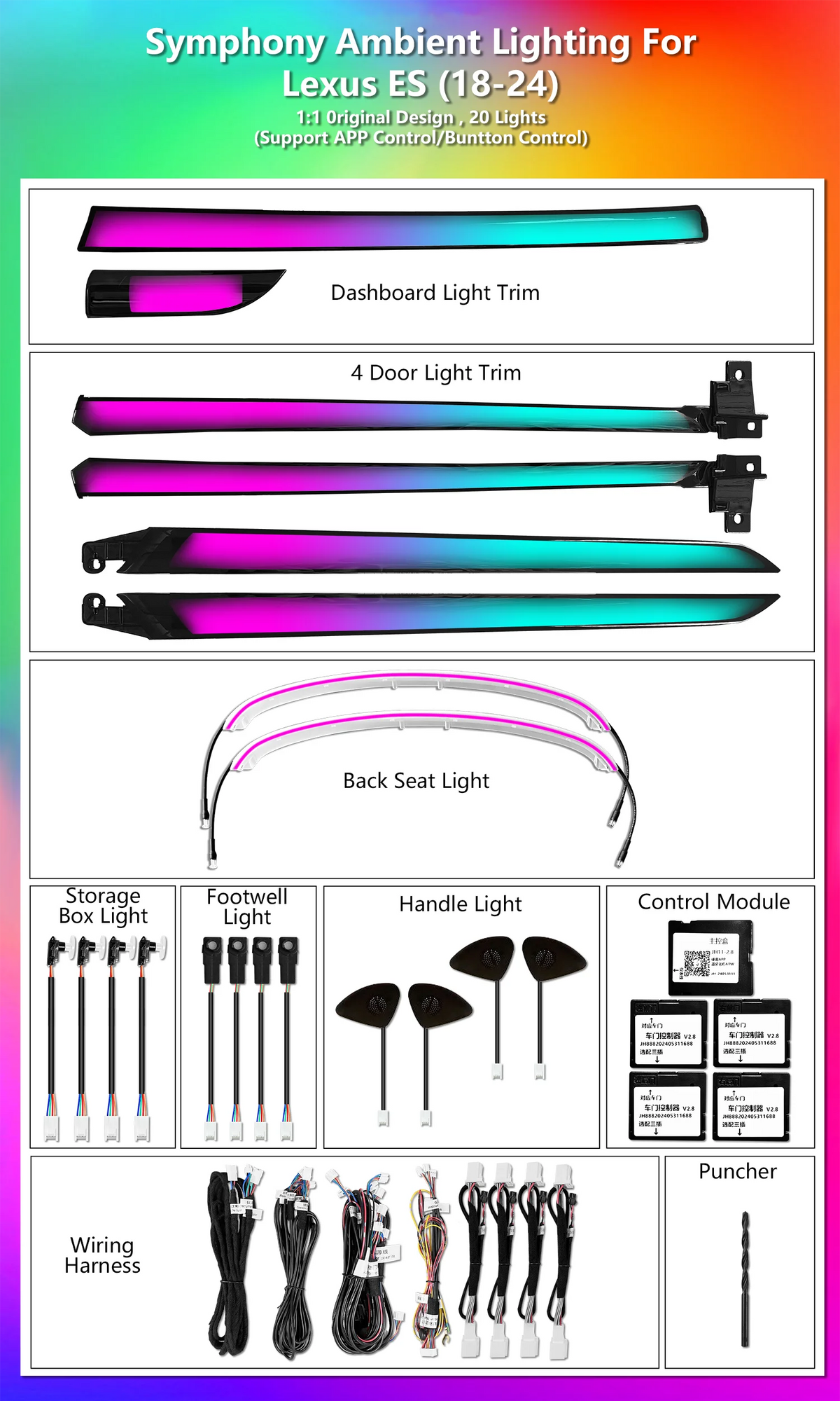CRIS  Dynamic Ambient Light for LEXUS ES 300H 350 ES300h 2018 - 2024 Interior LED Lighting Upgrade Trim Panel Accessories Kit