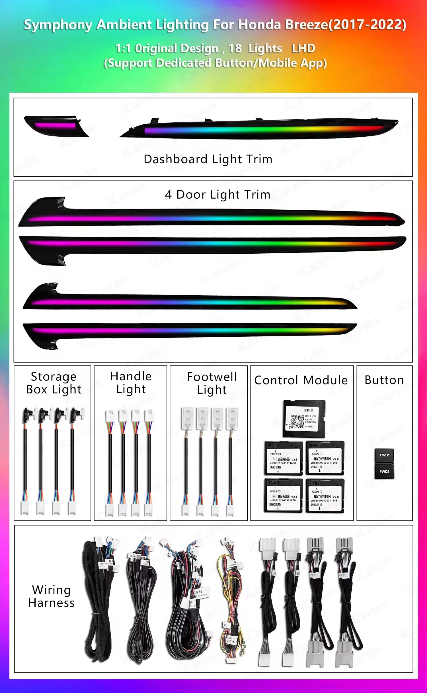 CRIS for Honda CRV CR-V 5th Gen 2017-2022 RHD/LHD Ambient Light Dynamic Colorful Car Interior Lighting Upgrade Accessories