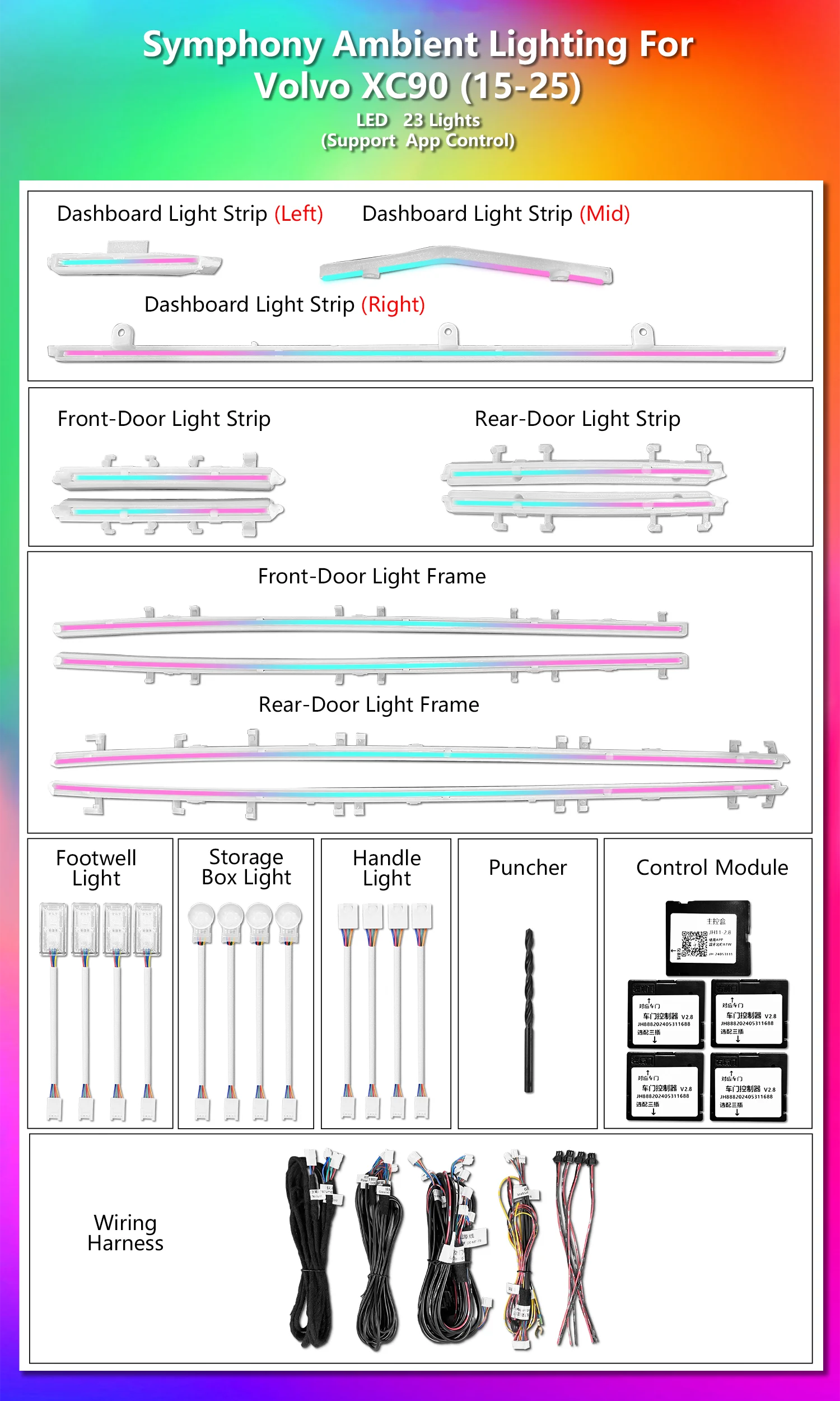 CRIS  for Volvo XC90 2015-2025 Ambient Light Dynamic Colorful Trim Strip Kit Car Interior LED Lighting Upgrade Accessories