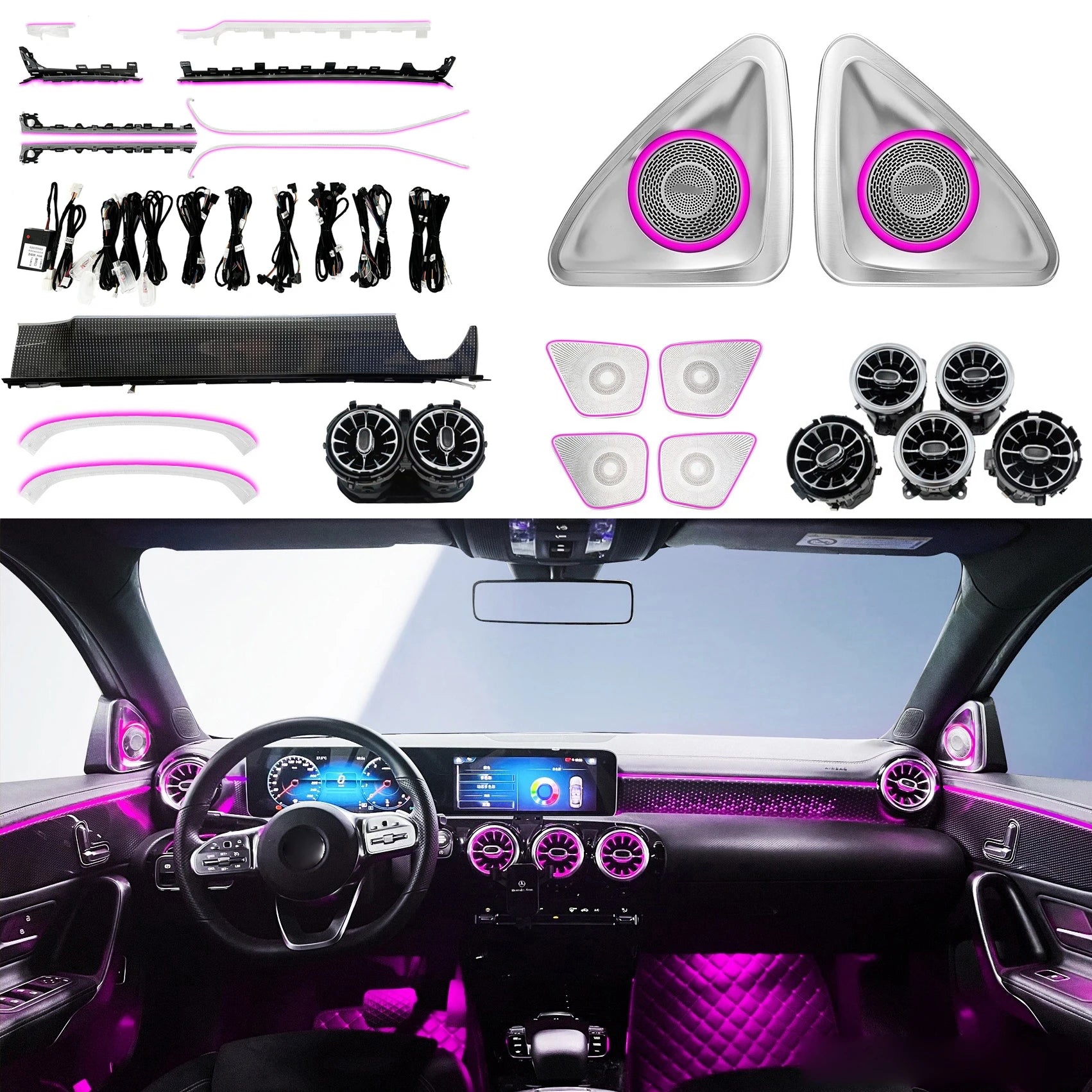 CRIS  for Mercedes Benz CLA W118 Ambient Light 64 Color Smart Car Ambient Light Upgrade New Neon Car Ambient Lighting Kit