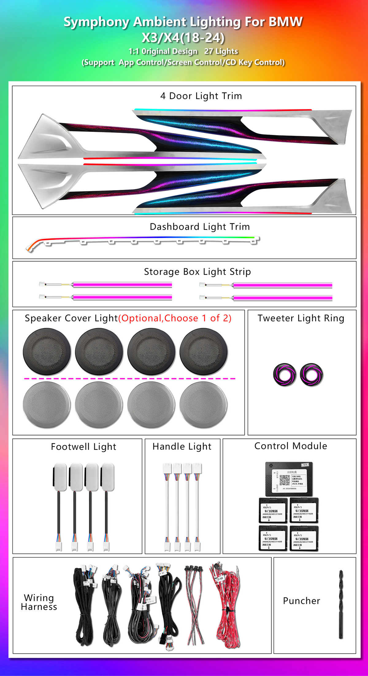 CRIS  for BMW X3 X4 G01 G02 2018-2024 Ambient Light Upgrade Galactic Style Colorful Dynamic Car Interior Ambient Lighting Kit