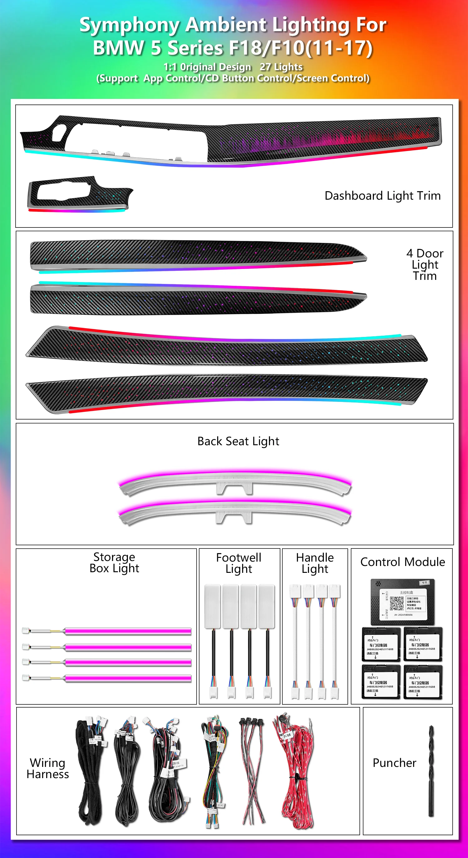 CRIS Upgrade 256 Colors Symphony LED Car Interior Ambient Light for BMW 5 Series F10 F11 F18 2011-2017 Atmosphere Strip Accessories