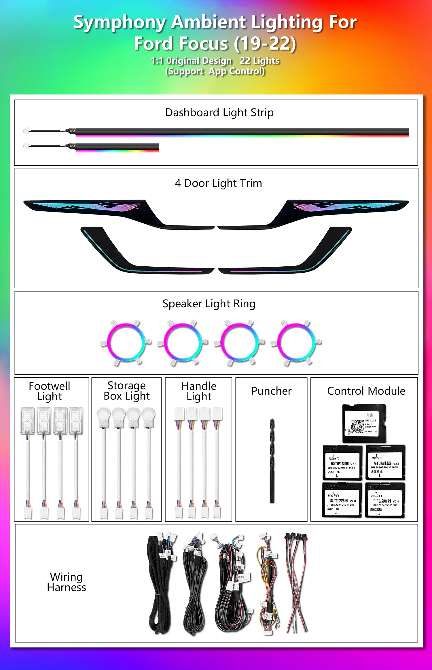 CRIS for Ford Focus MK4 2019-2025 Ambient Light Dynamic Symphony Trim Panel Car Interior Custom Fit Lighting Upgrade Kit