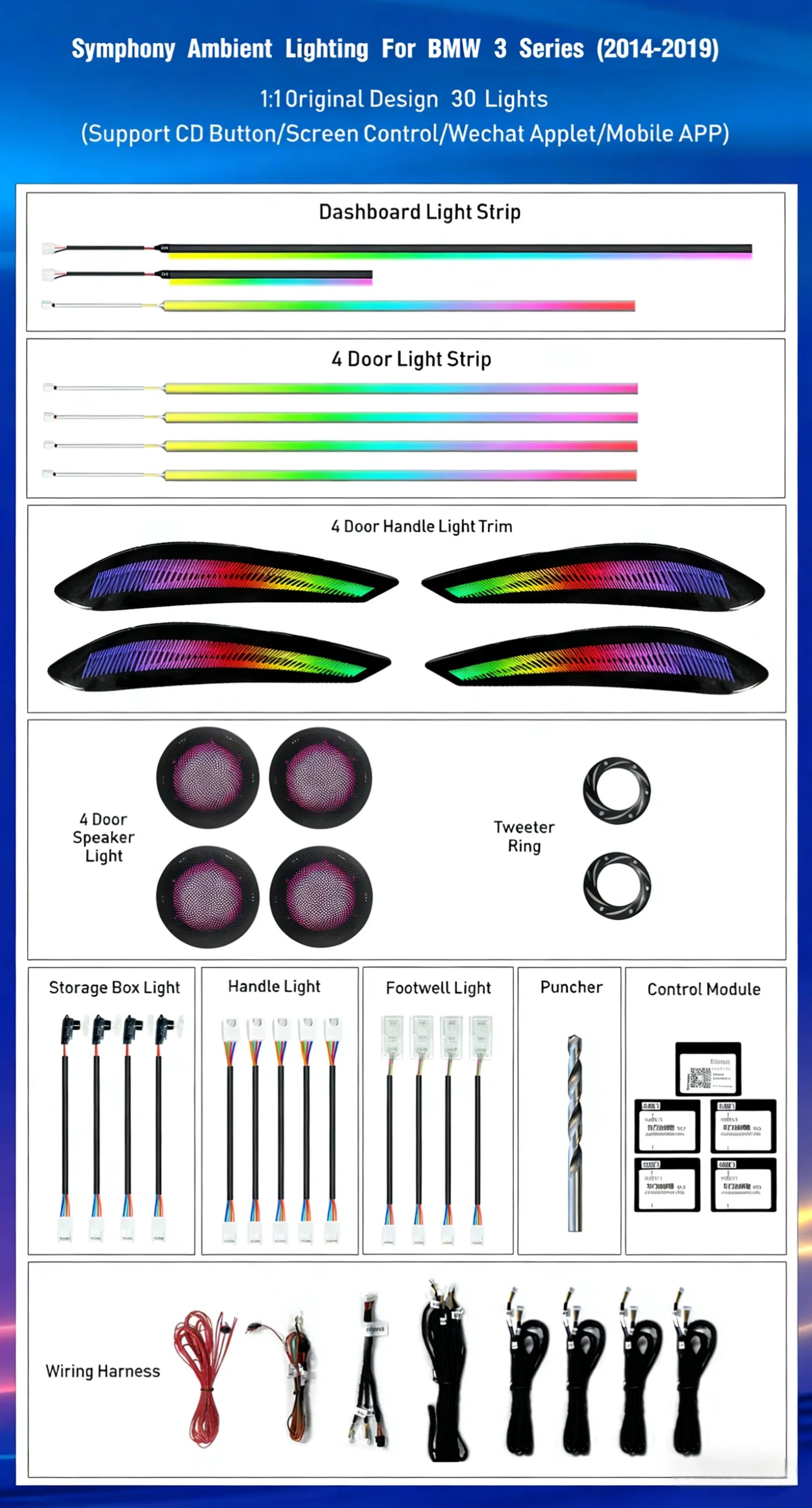 CRIS  for BMW 3 Series F30 F34 Ambient Light 64 Color Smart Ambient Light Auto Interior Upgrade Dynamic Ambient Light Kit