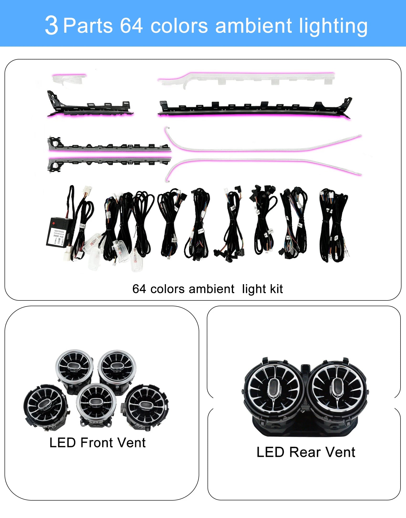 CRIS  for Mercedes Benz CLA W118 Ambient Light 64 Color Smart Car Ambient Light Upgrade New Neon Car Ambient Lighting Kit