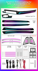 ICarsin 适用于宝马 5 系 F10 F11 F18 2011-2017 款 车内氛围灯升级动态 256 色 LED 车内氛围灯装饰套件