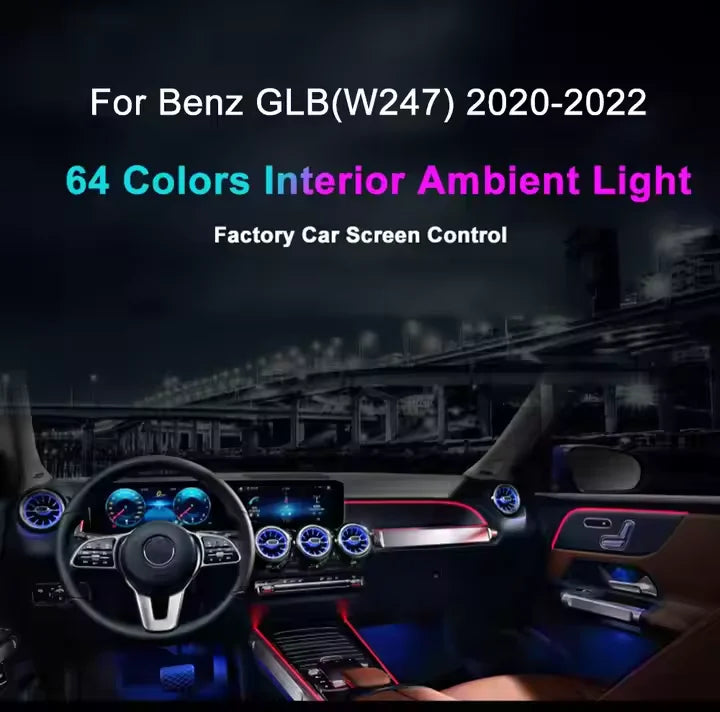 CRIS  Upgrade 64 Color LED Car Interior Ambient Lighting for Mercedes Benz B-Class W247 2020-2024 Atmosphere Strip Accessories