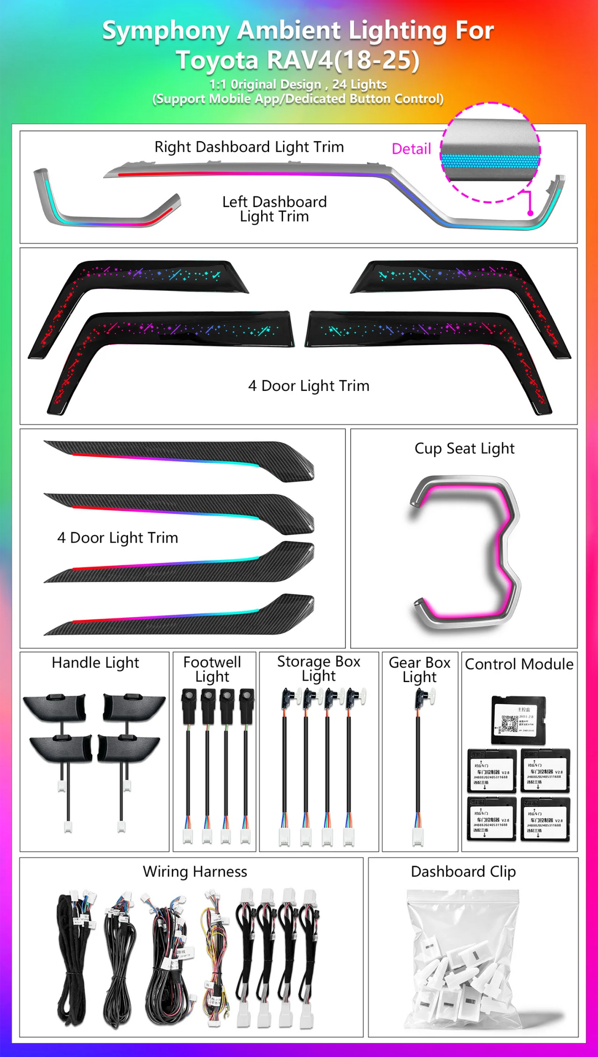 CRIS  for Toyota RAV4 2019-2024 Ambient Light Symphony Dynamic Starry Style Panel Interior LED Lighting Upgrade Accessories