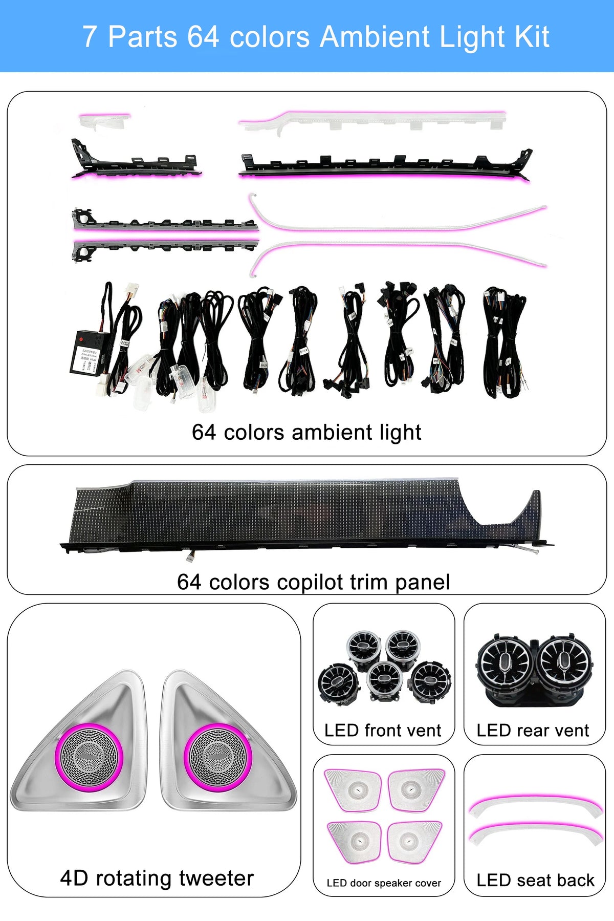 CRIS  for Mercedes Benz CLA W118 Ambient Light 64 Color Smart Car Ambient Light Upgrade New Neon Car Ambient Lighting Kit
