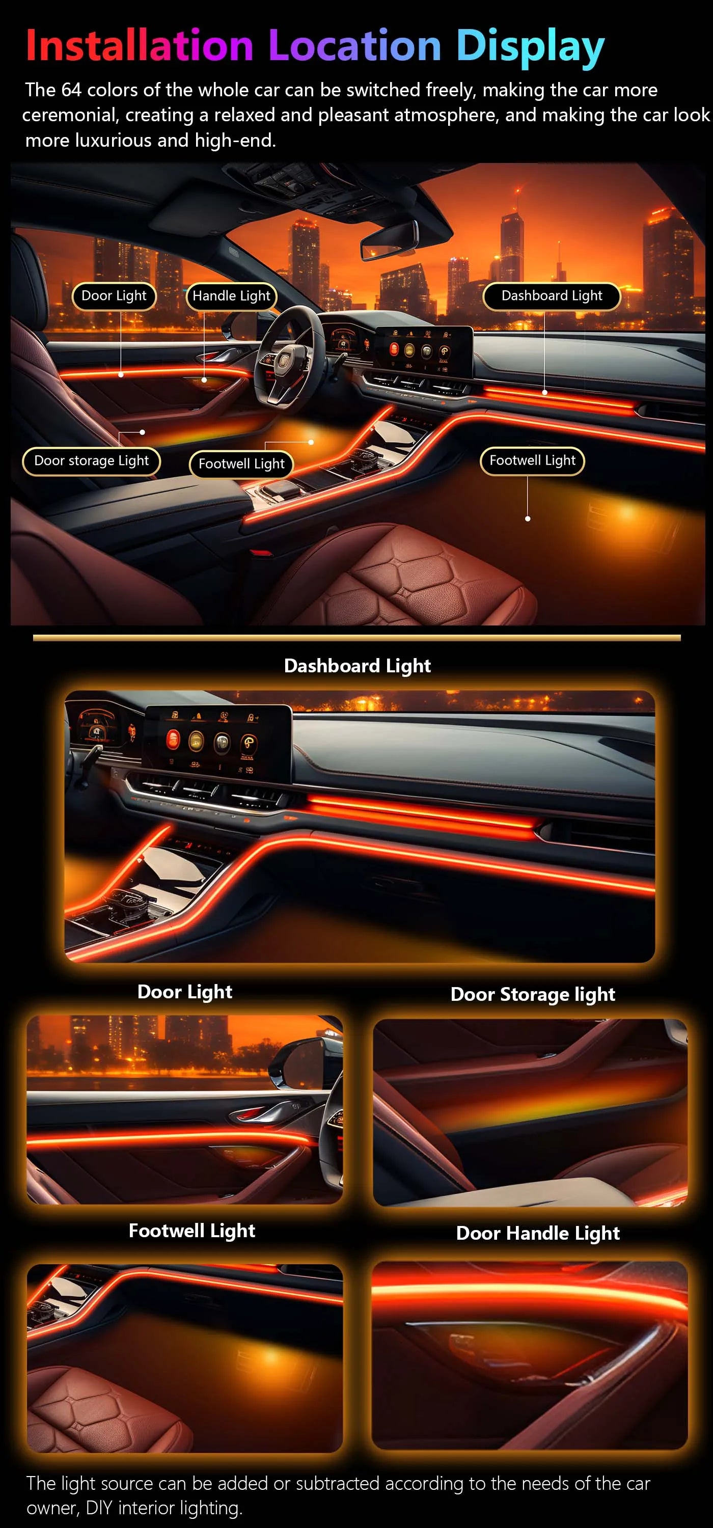 CRIS  Upgrade Acrylic Guide Fiber Streamer LED Car Ambient Lighting Universal LED Interior Hidden Decoration Accessories RGB